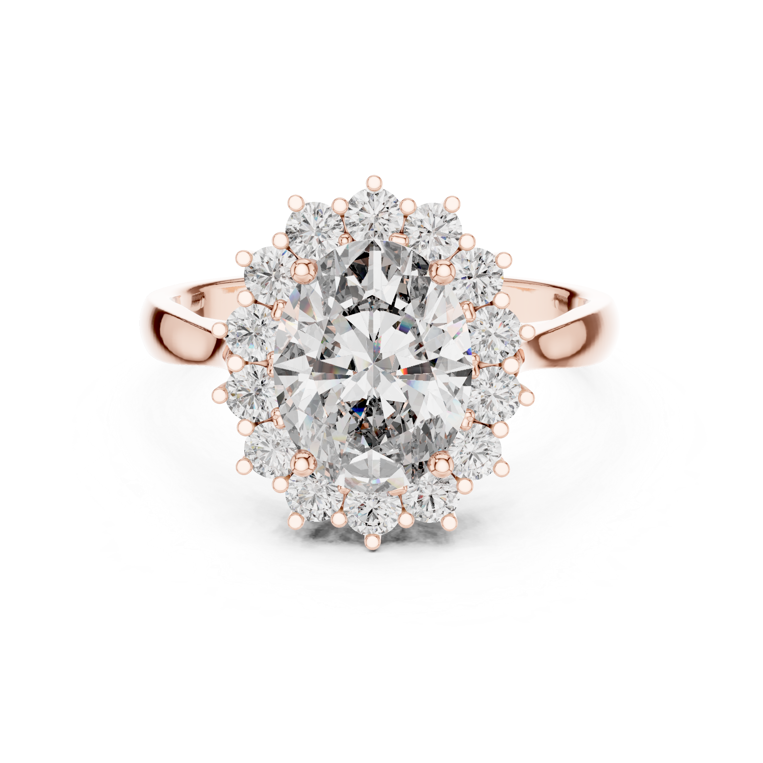 Oval Halo Engagement Ring with Diamond Cluster Frame