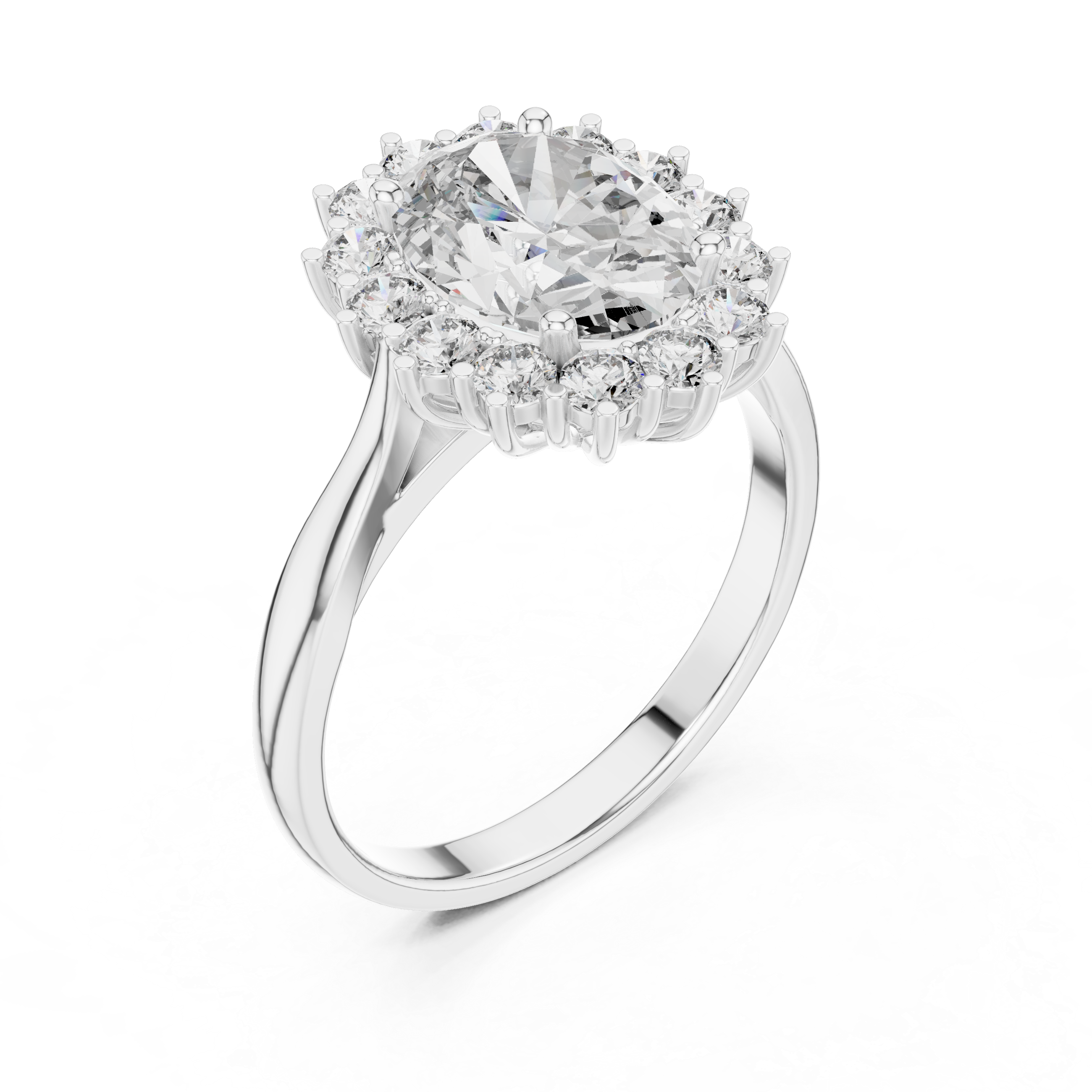 Oval Halo Engagement Ring with Diamond Cluster Frame