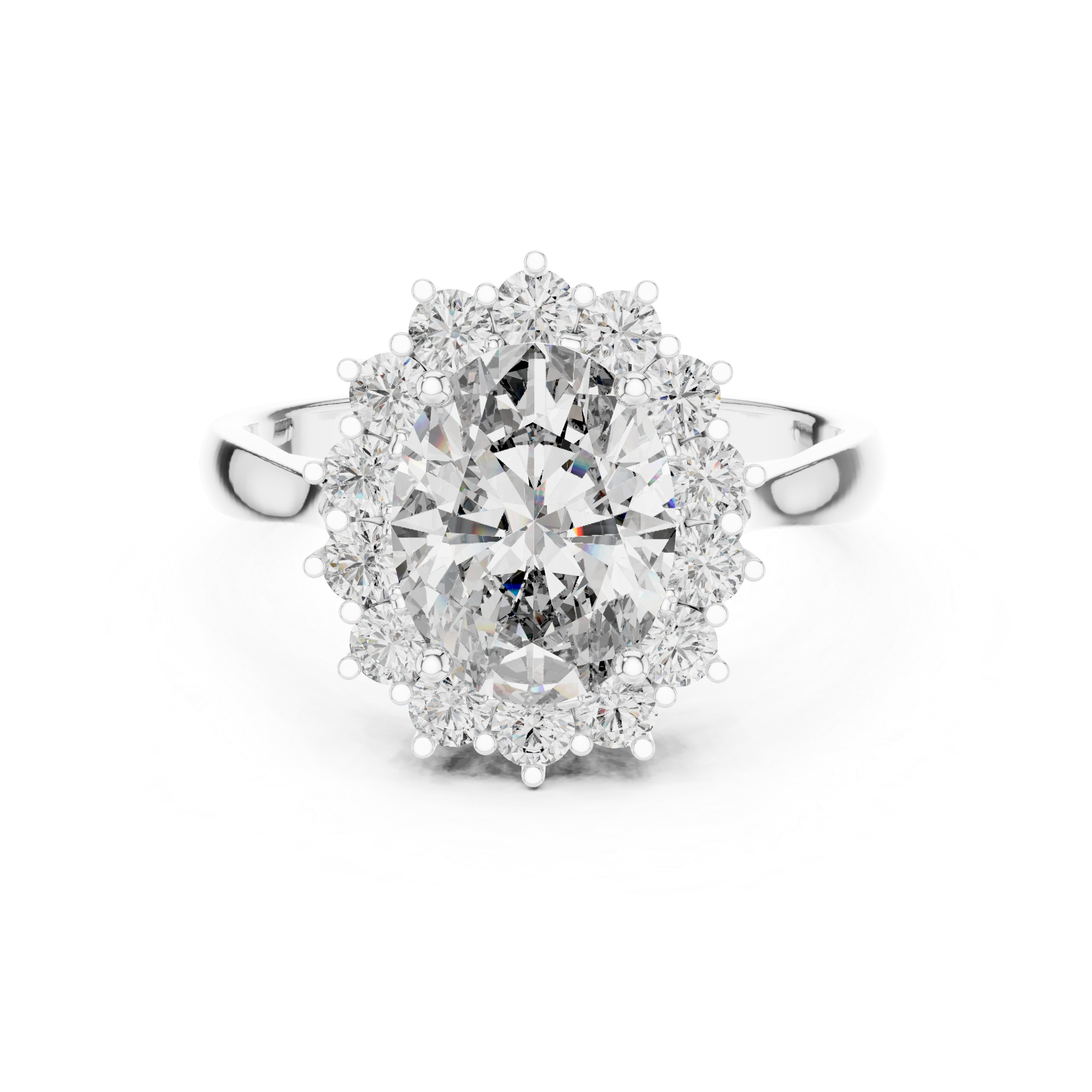 Oval Halo Engagement Ring with Diamond Cluster Frame