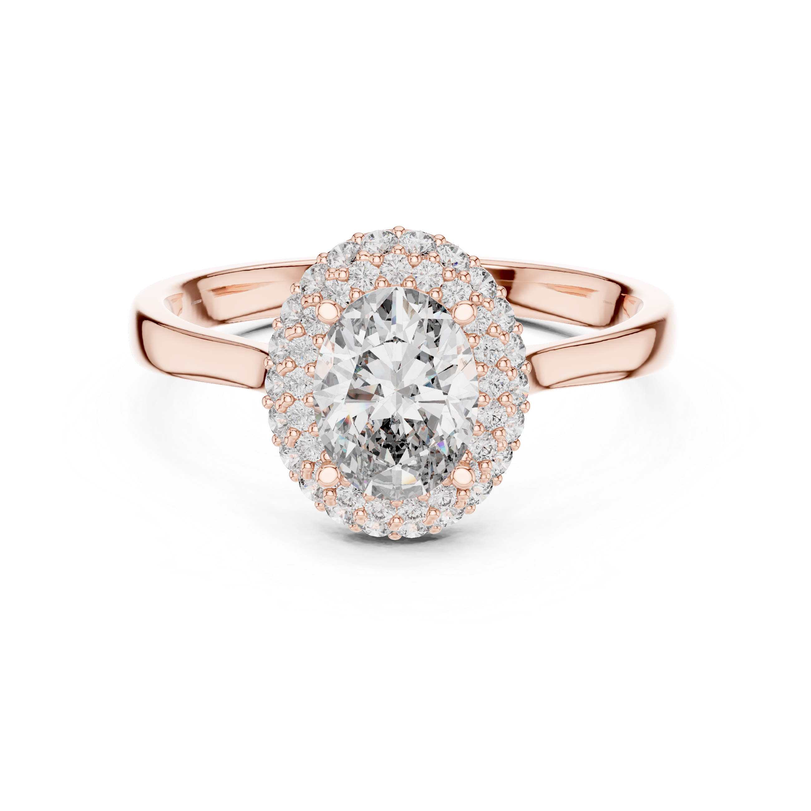 Double Halo Oval Engagement Ring with Pavé Diamond Frame
