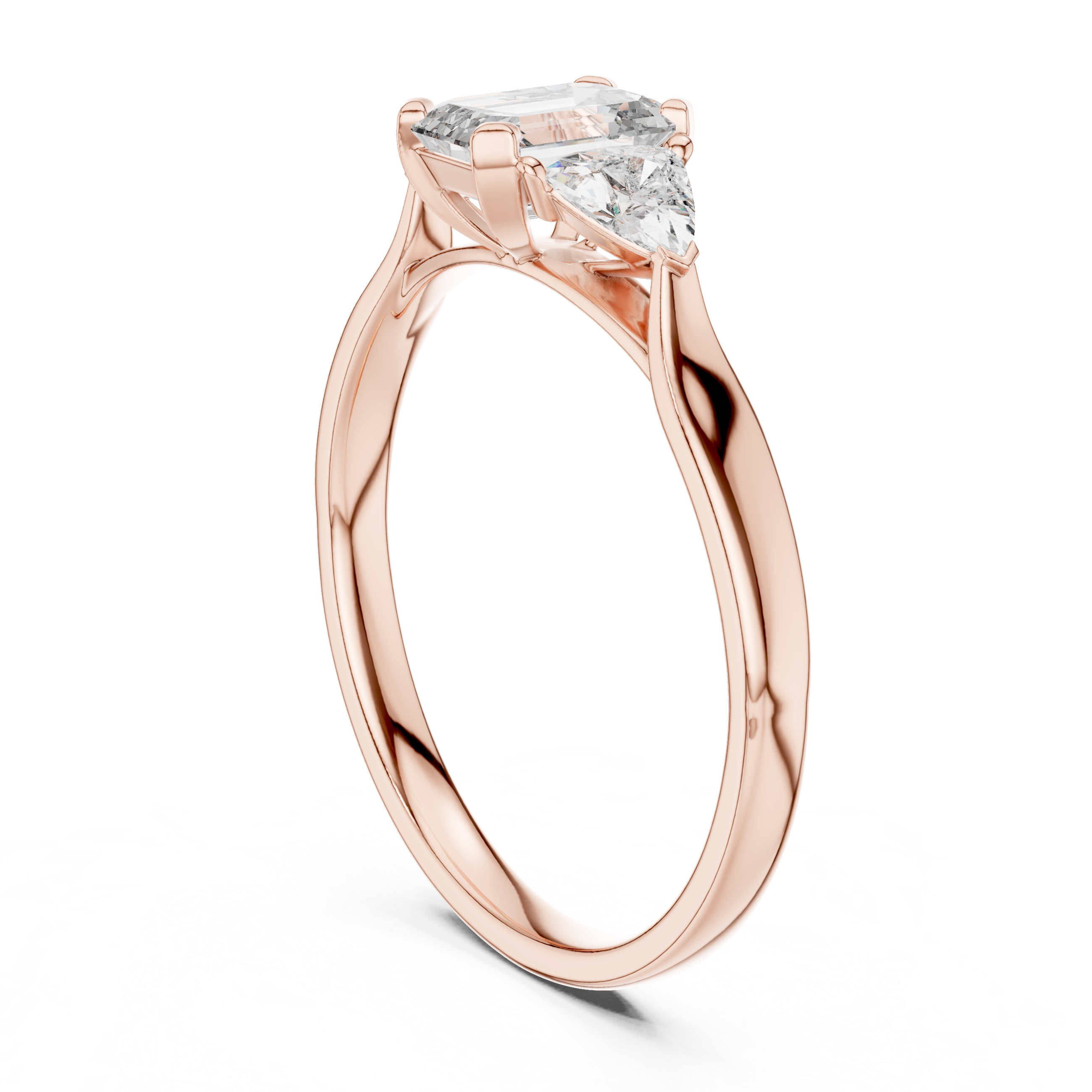 Emerald Cut Three Stone Engagement Ring with Trillion Side Stones