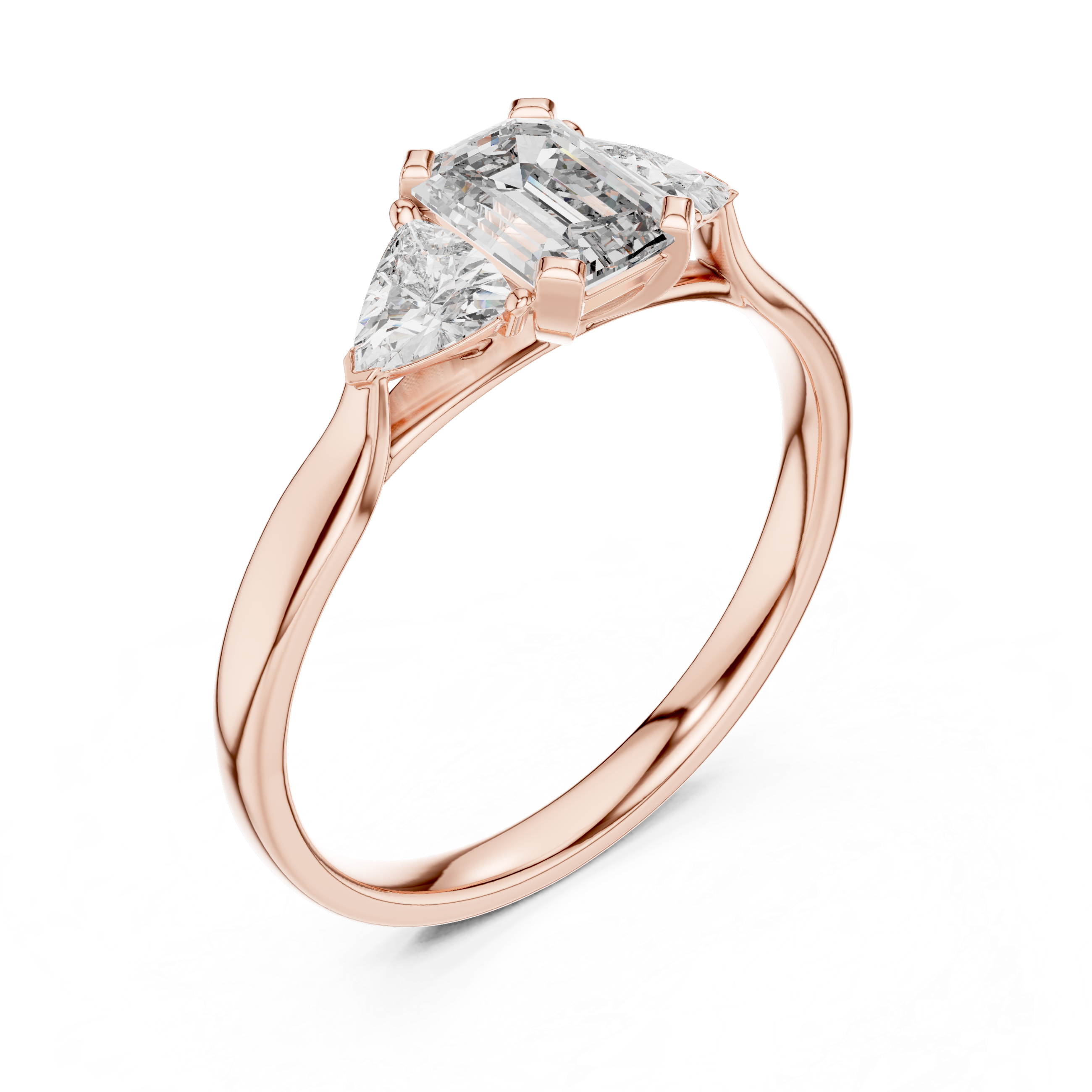 Emerald Cut Three Stone Engagement Ring with Trillion Side Stones