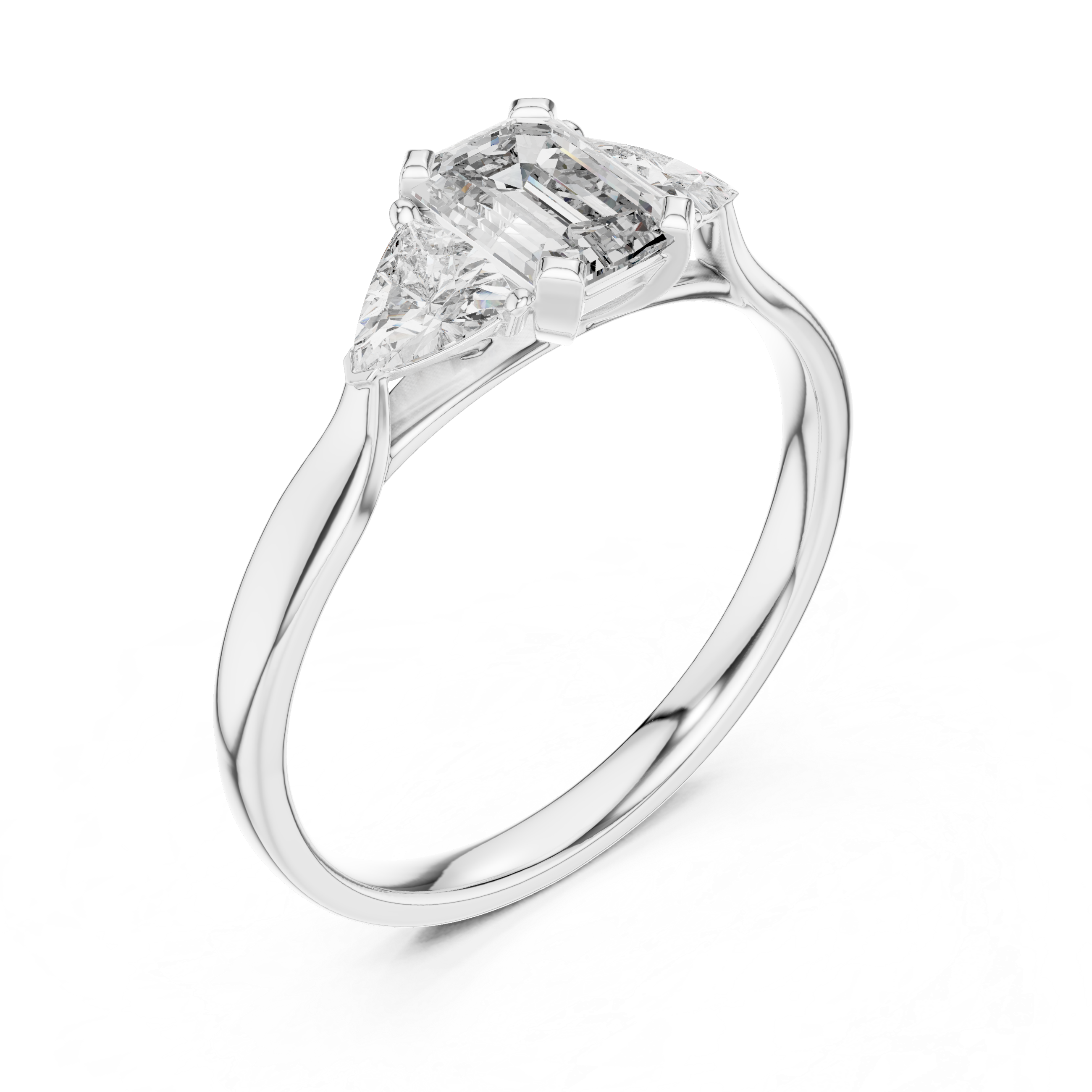 Emerald Cut Three Stone Engagement Ring with Trillion Side Stones