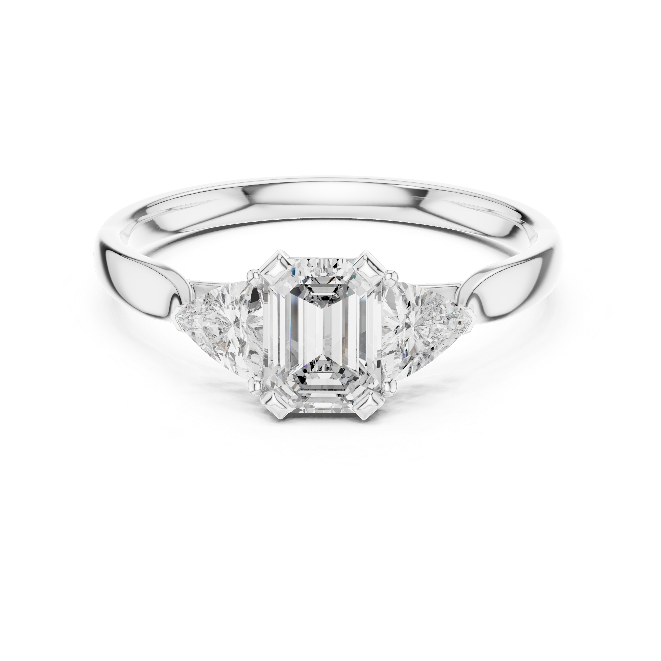 Emerald Cut Three Stone Engagement Ring with Trillion Side Stones