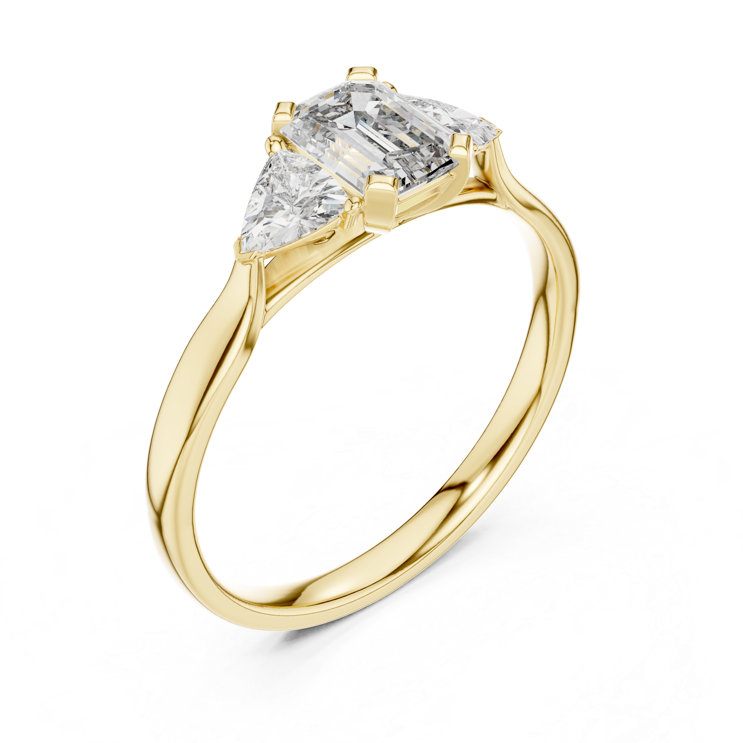 Emerald Cut Three Stone Engagement Ring with Trillion Side Stones