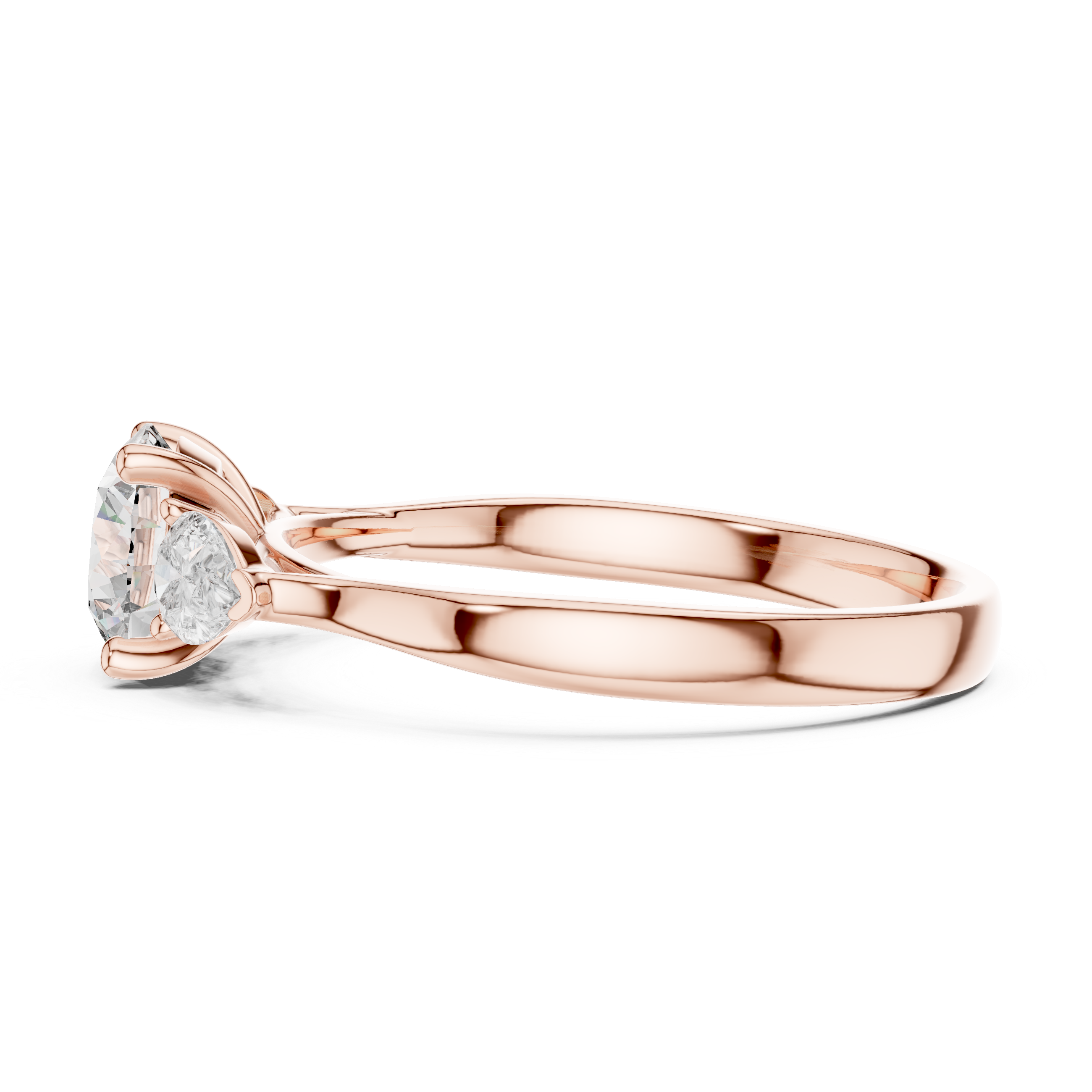 Round Cut Three Stone Engagement Ring with Pear Side Stones