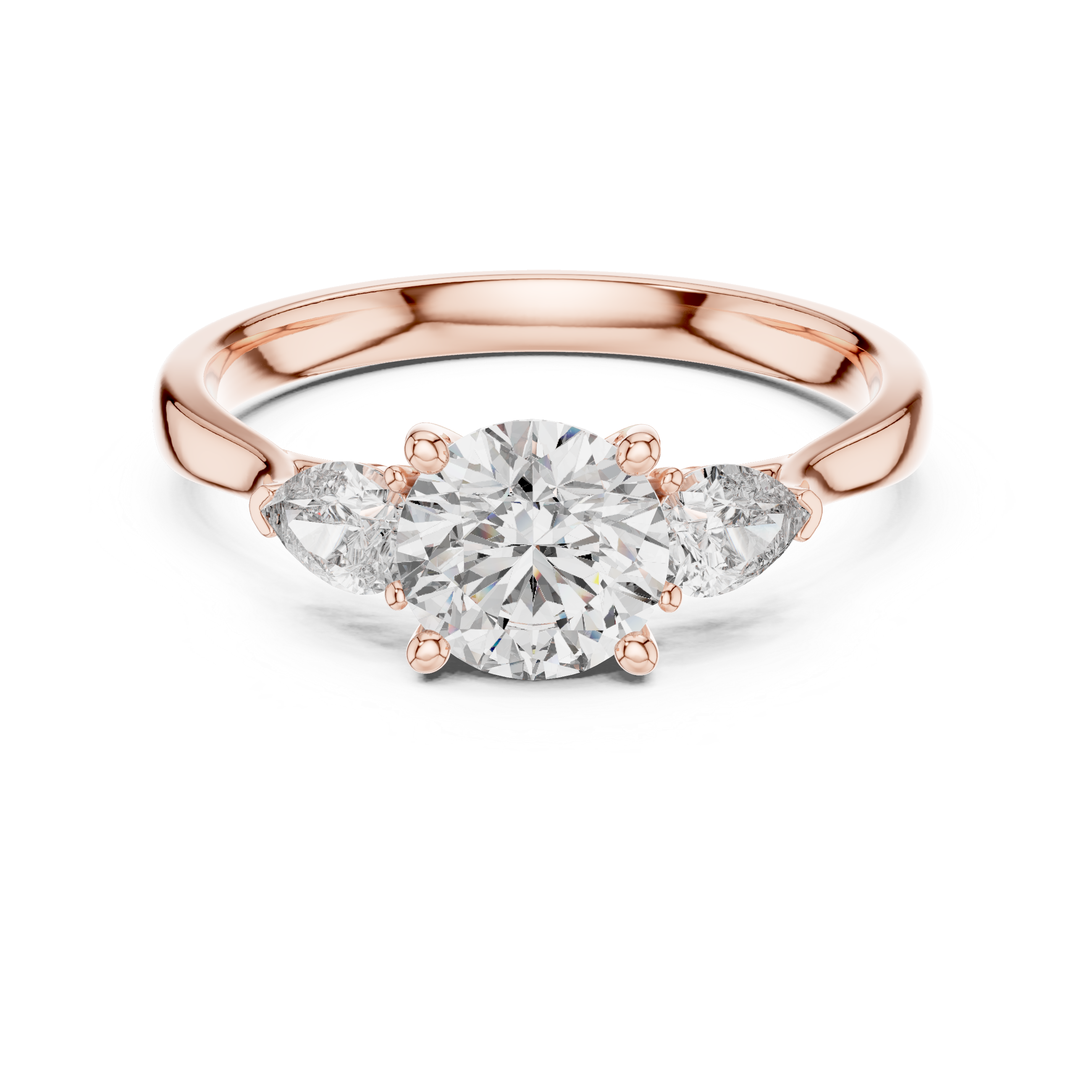 Round Cut Three Stone Engagement Ring with Pear Side Stones