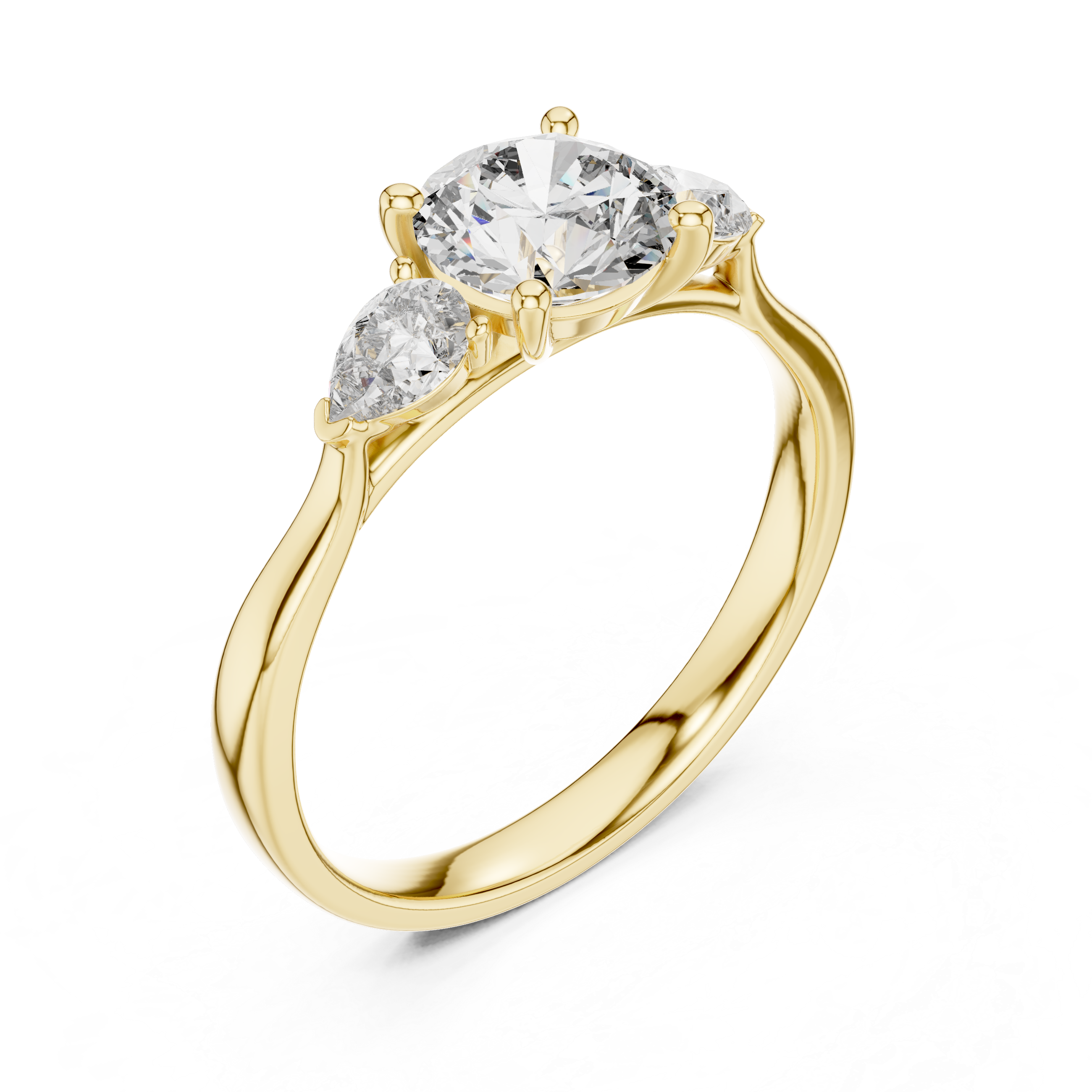 Round Cut Three Stone Engagement Ring with Pear Side Stones