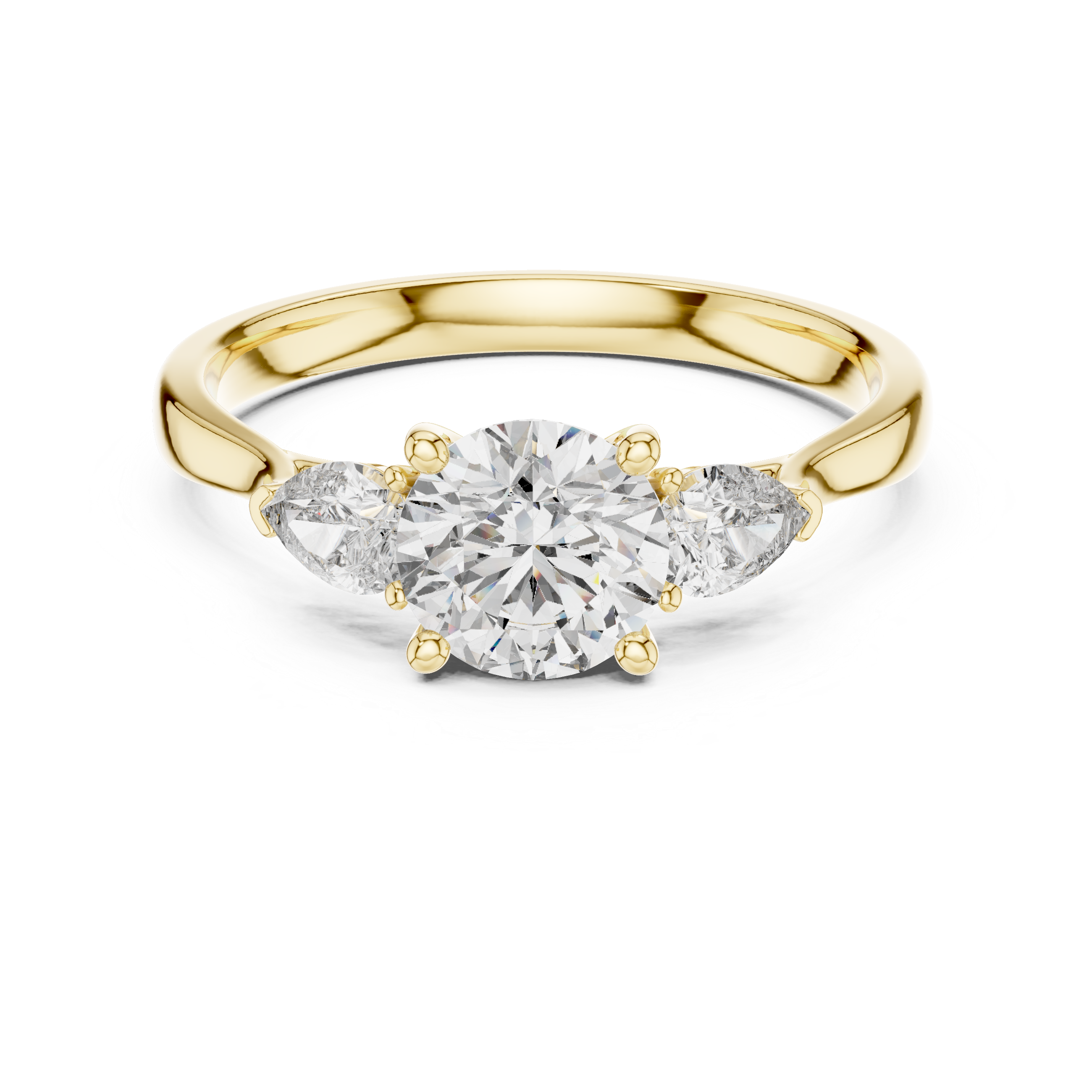 Round Cut Three Stone Engagement Ring with Pear Side Stones