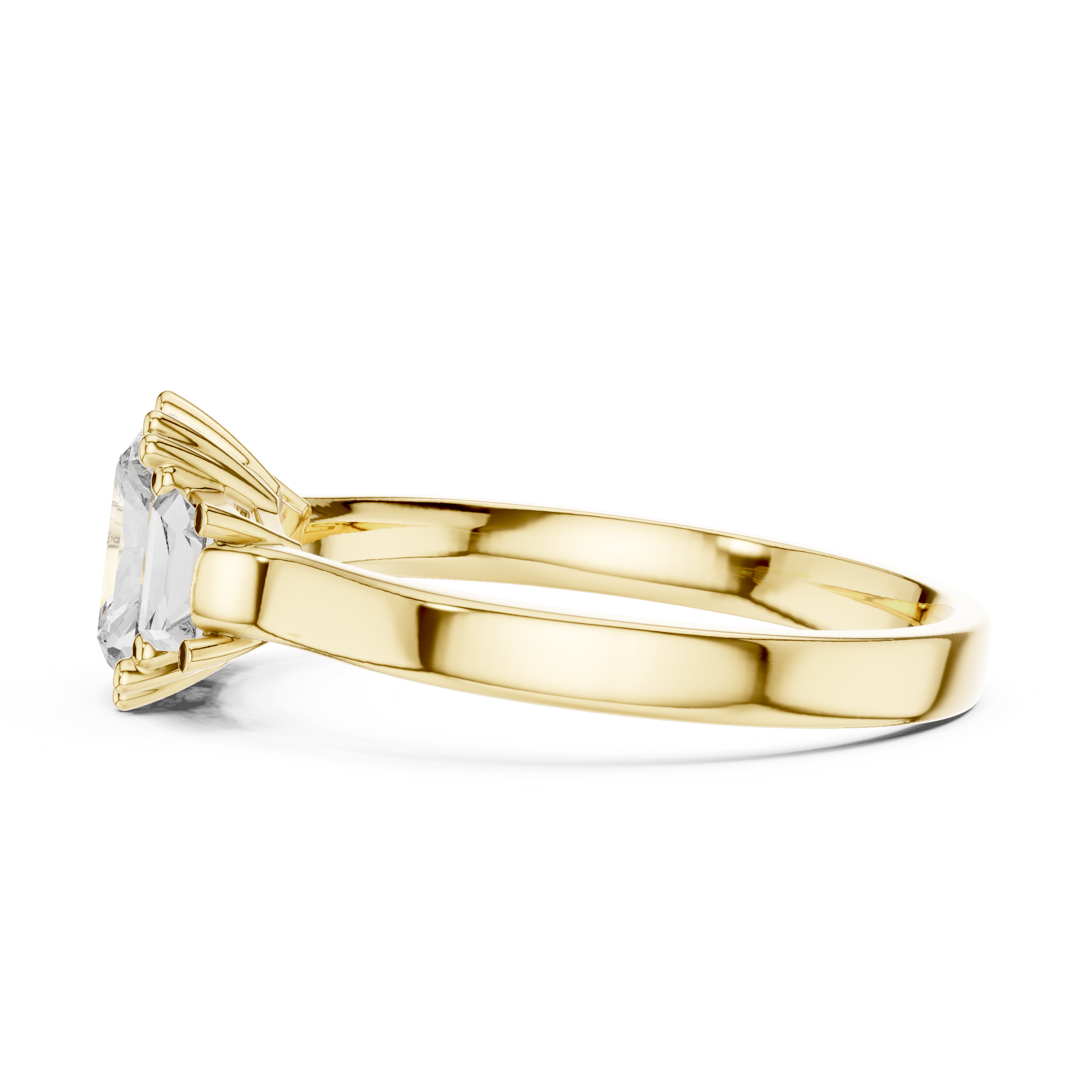 Radiant Cut Three Stone Engagement Ring with Tapered Baguette Side Stones