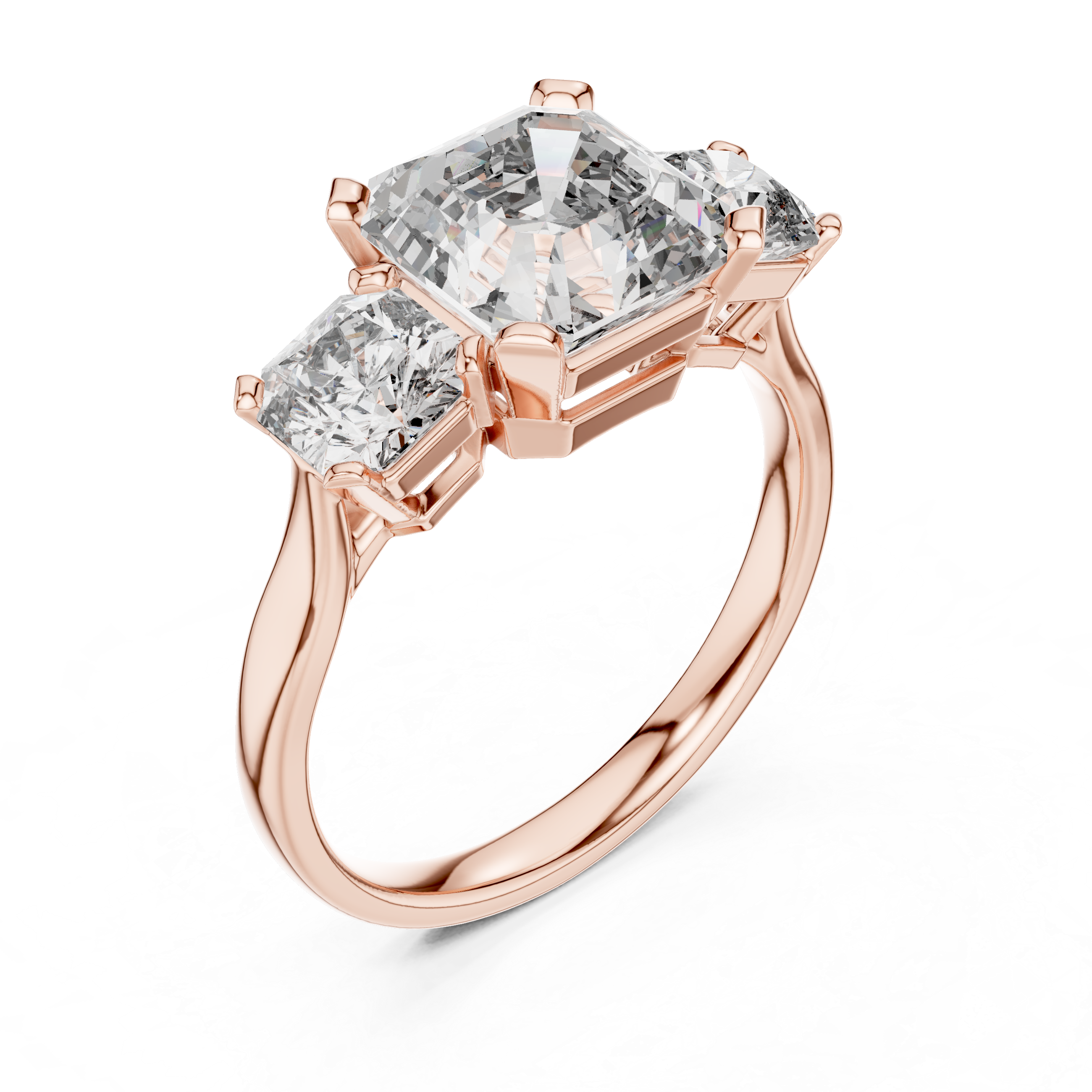 Asscher Cut Three Stone Engagement Ring with Princess Side Diamonds