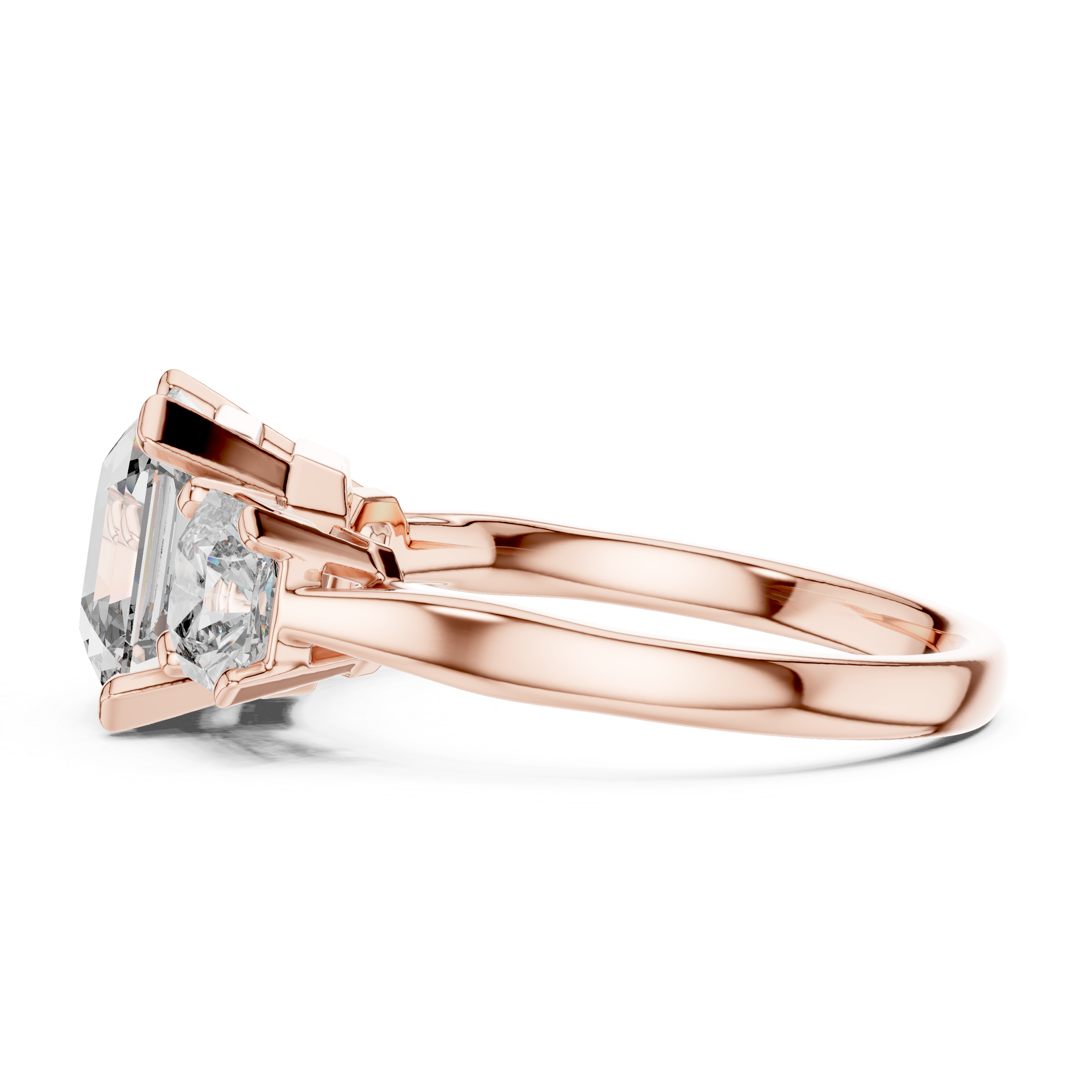Asscher Cut Three Stone Engagement Ring with Princess Side Diamonds
