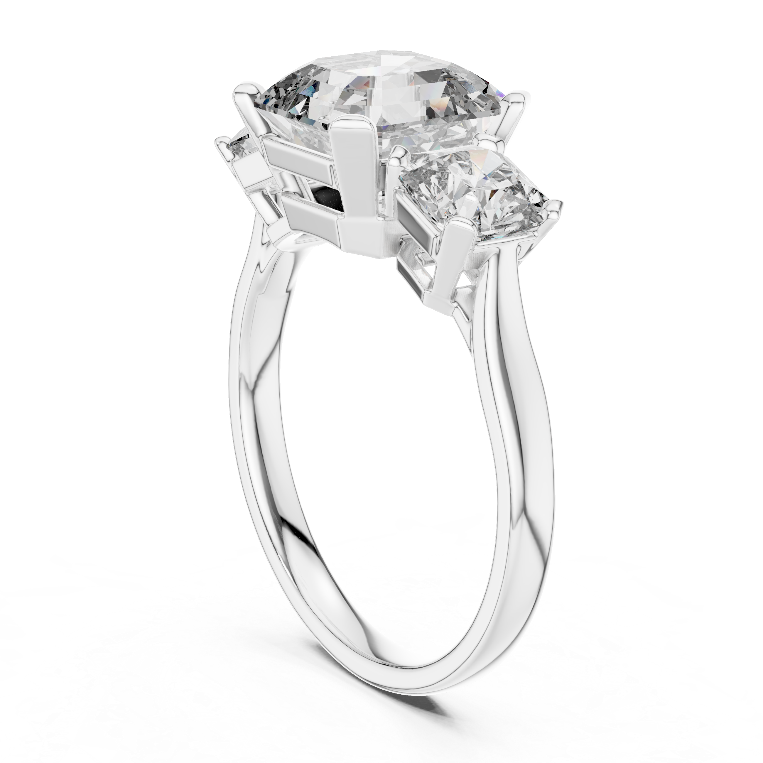 Asscher Cut Three Stone Engagement Ring with Princess Side Diamonds
