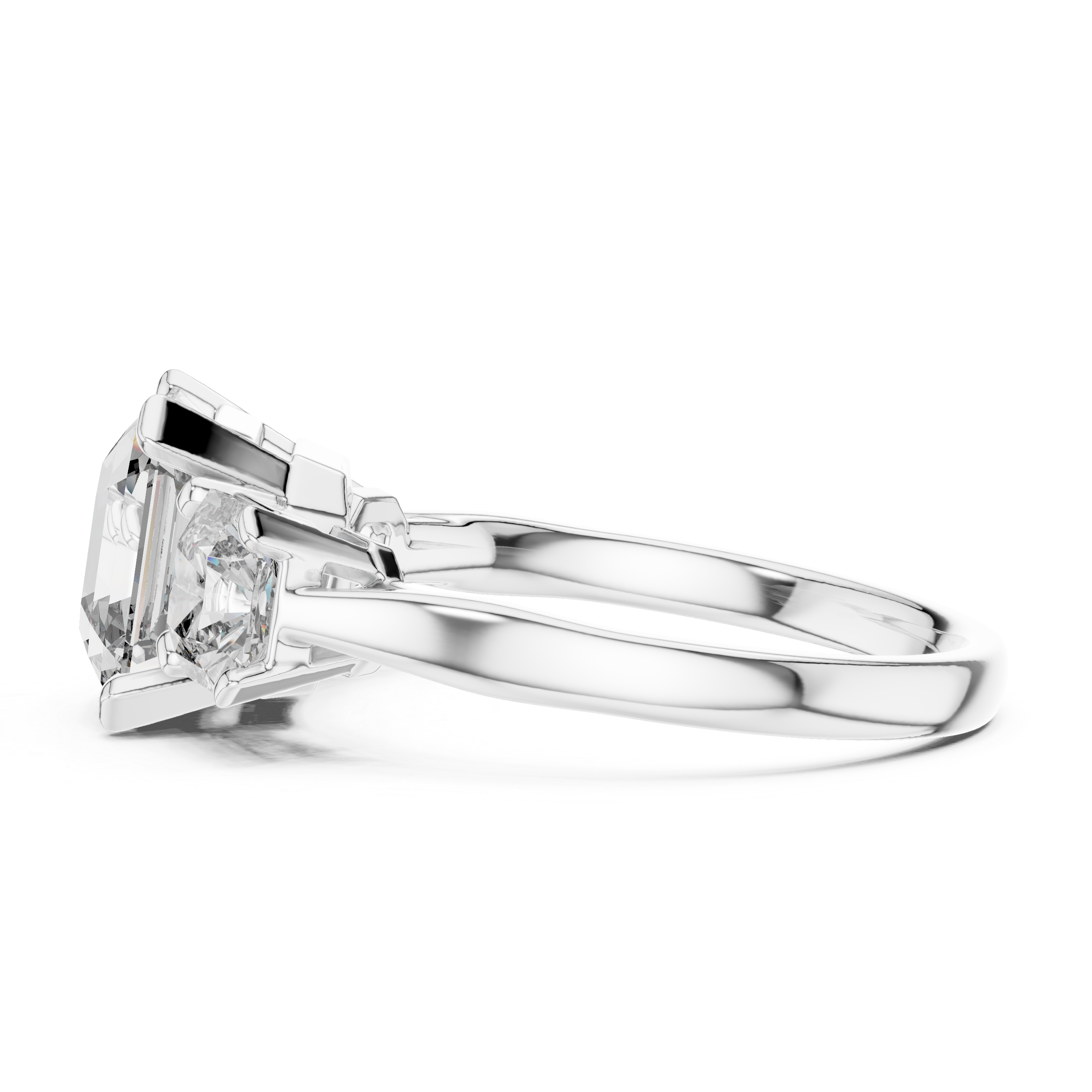 Asscher Cut Three Stone Engagement Ring with Princess Side Diamonds