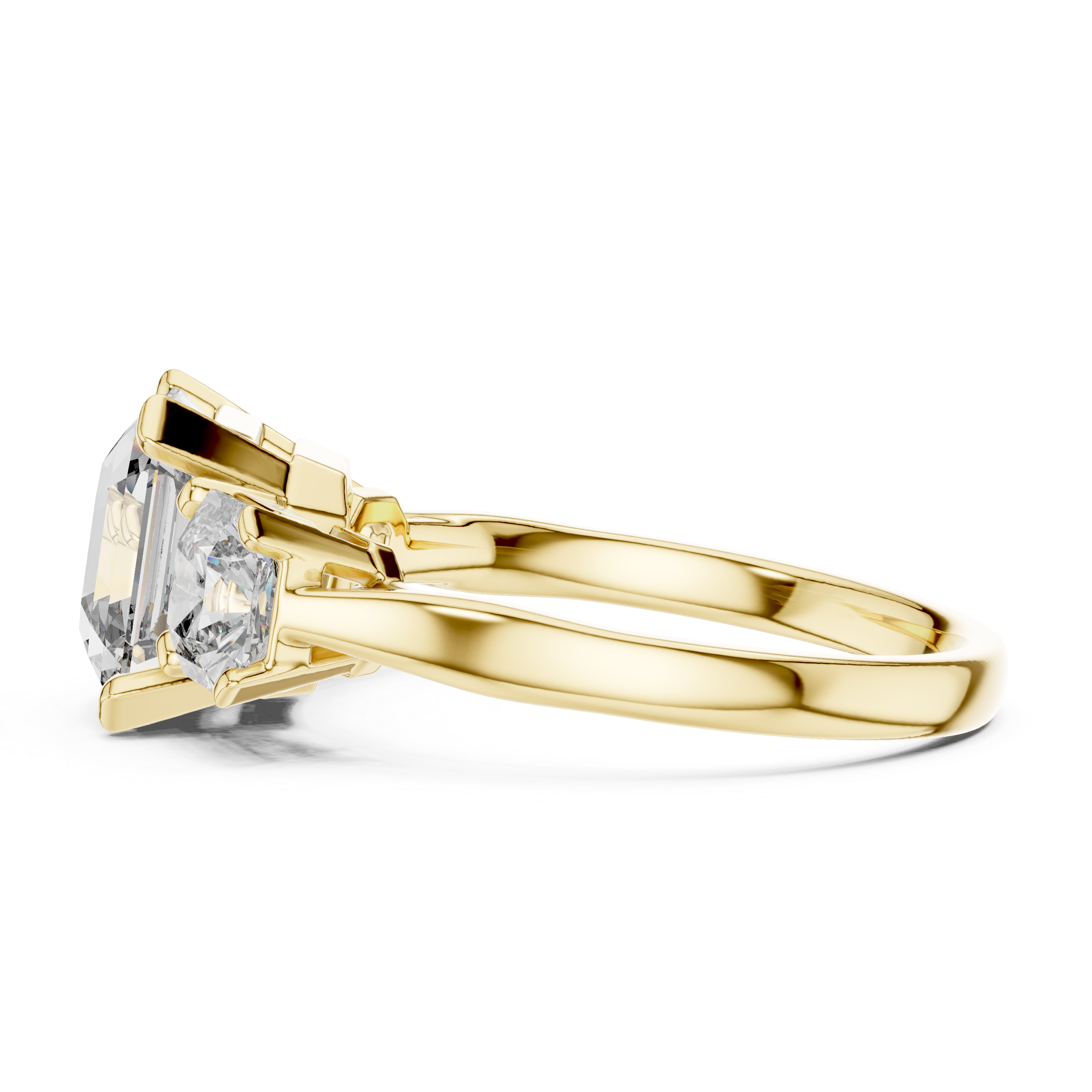 Asscher Cut Three Stone Engagement Ring with Princess Side Diamonds