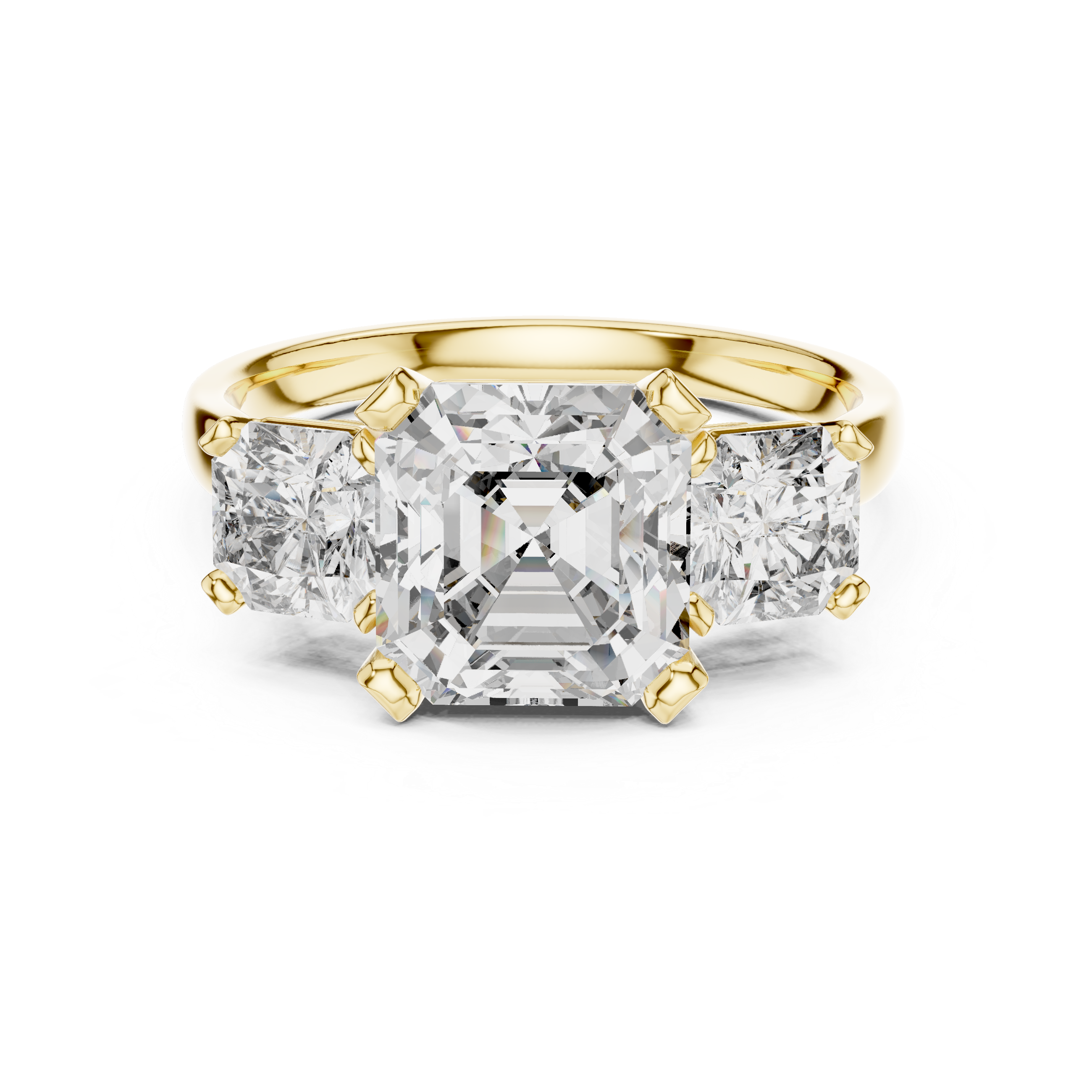 Asscher Cut Three Stone Engagement Ring with Princess Side Diamonds