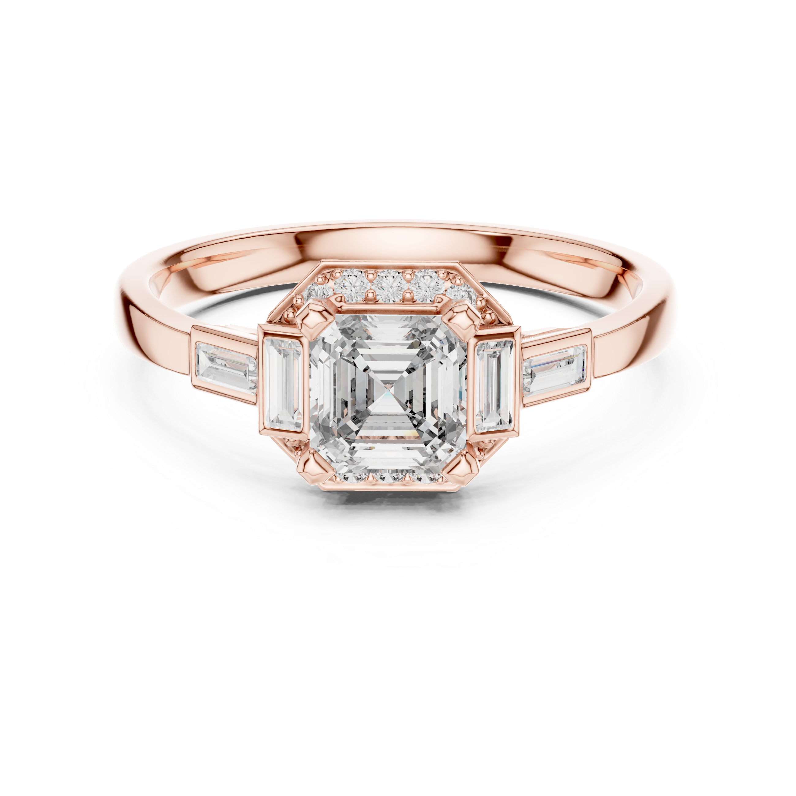 Emerald Cut Three Stone Engagement Ring with Baguette Side Diamonds