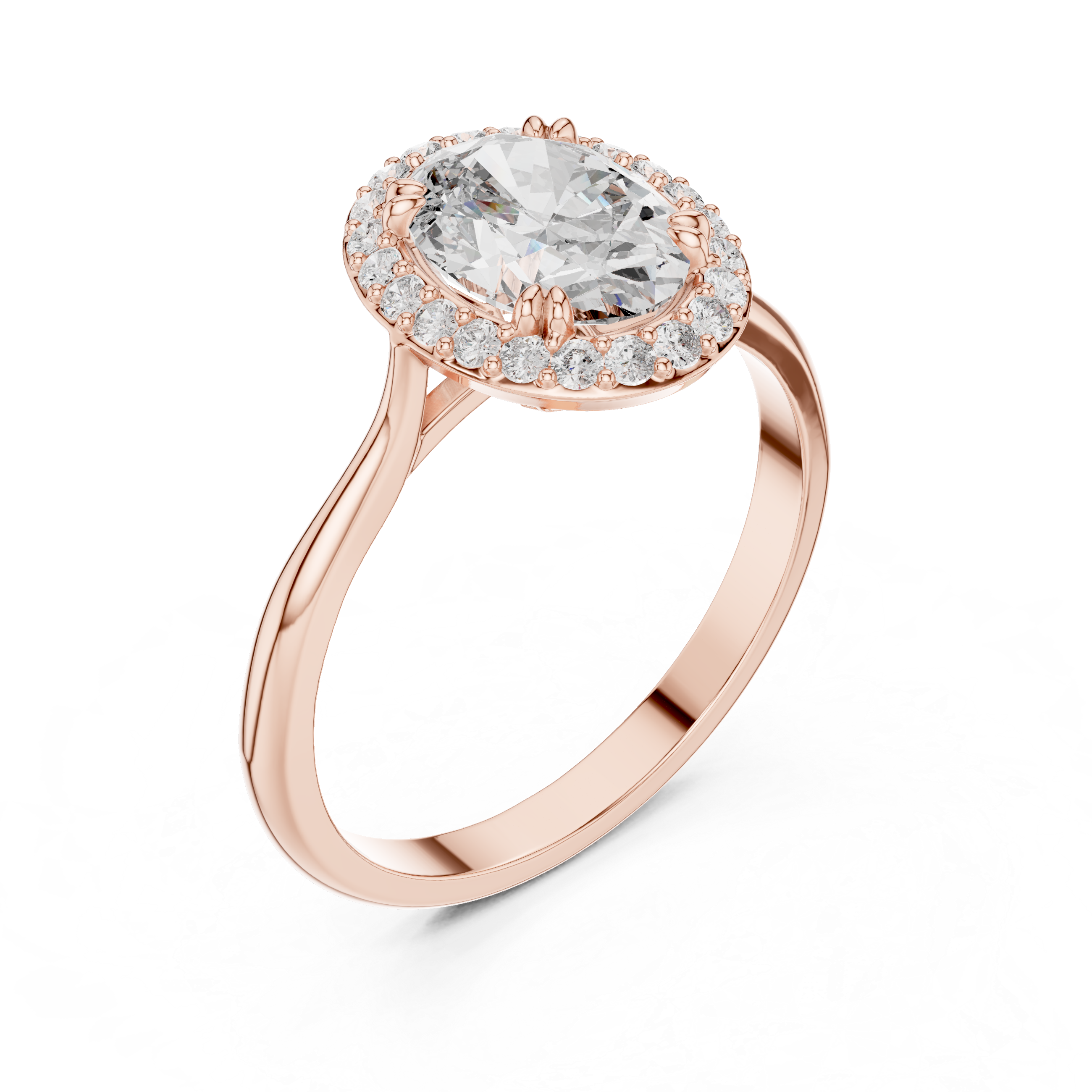 Oval Halo Engagement Ring with Hidden Gallery and Pavé Accent Border