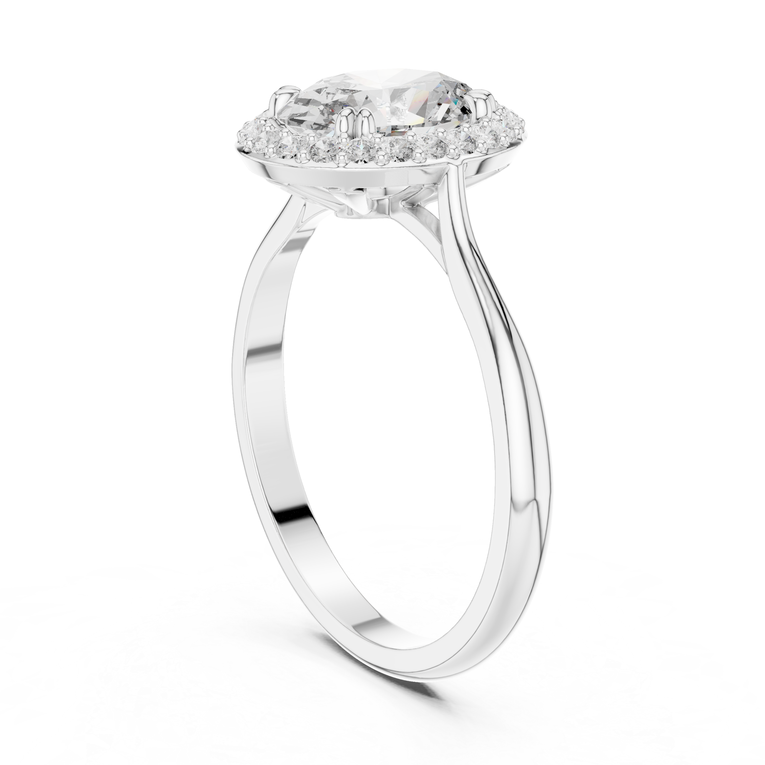 Oval Halo Engagement Ring with Hidden Gallery and Pavé Accent Border