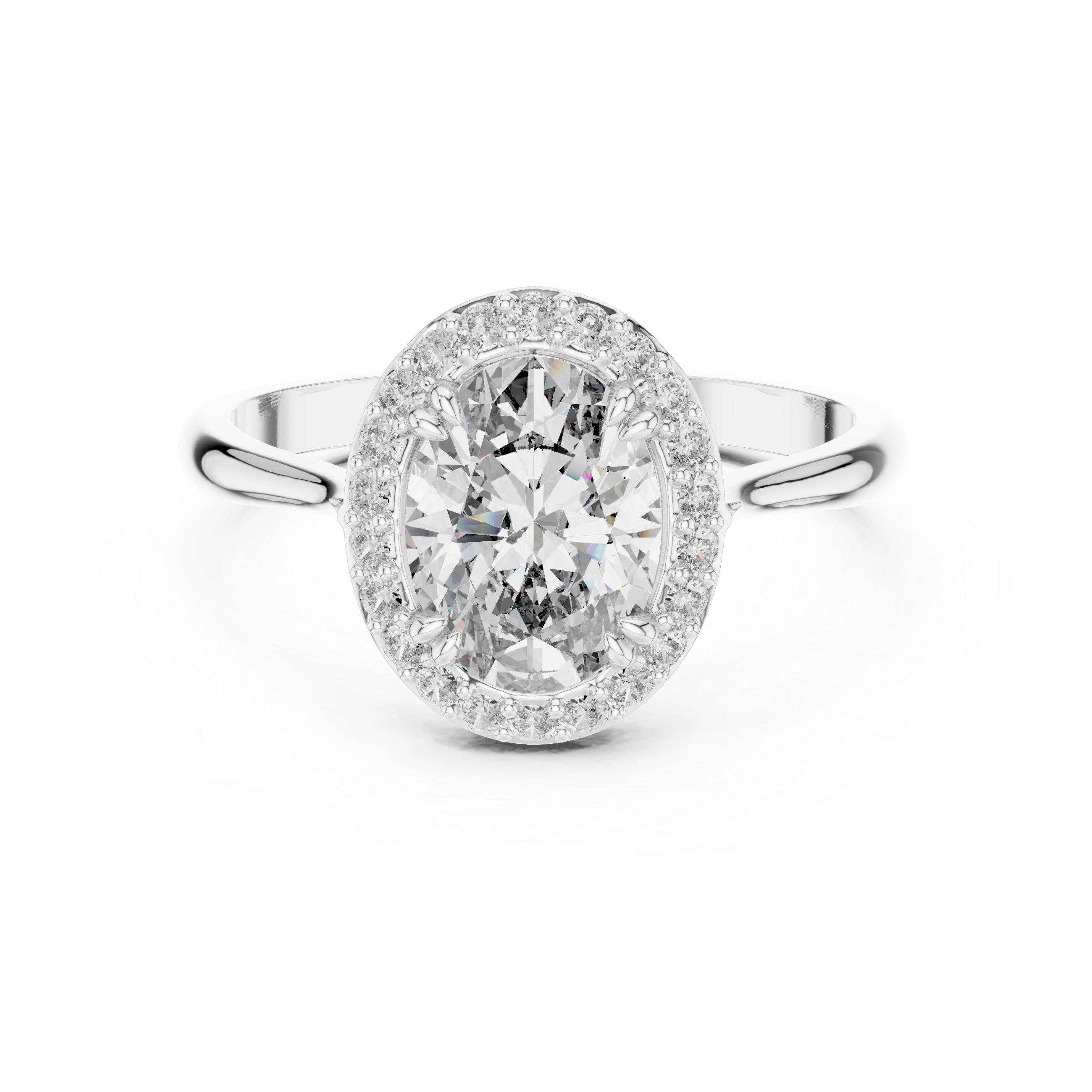 Oval Halo Engagement Ring with Hidden Gallery and Pavé Accent Border