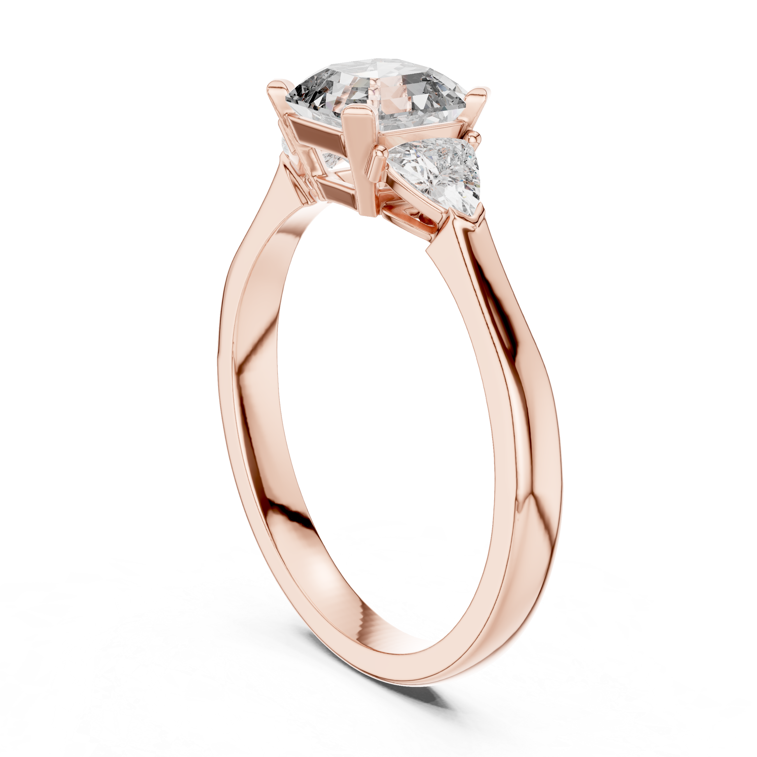 Emerald Cut Three Stone Engagement Ring with Trillion Side Diamonds