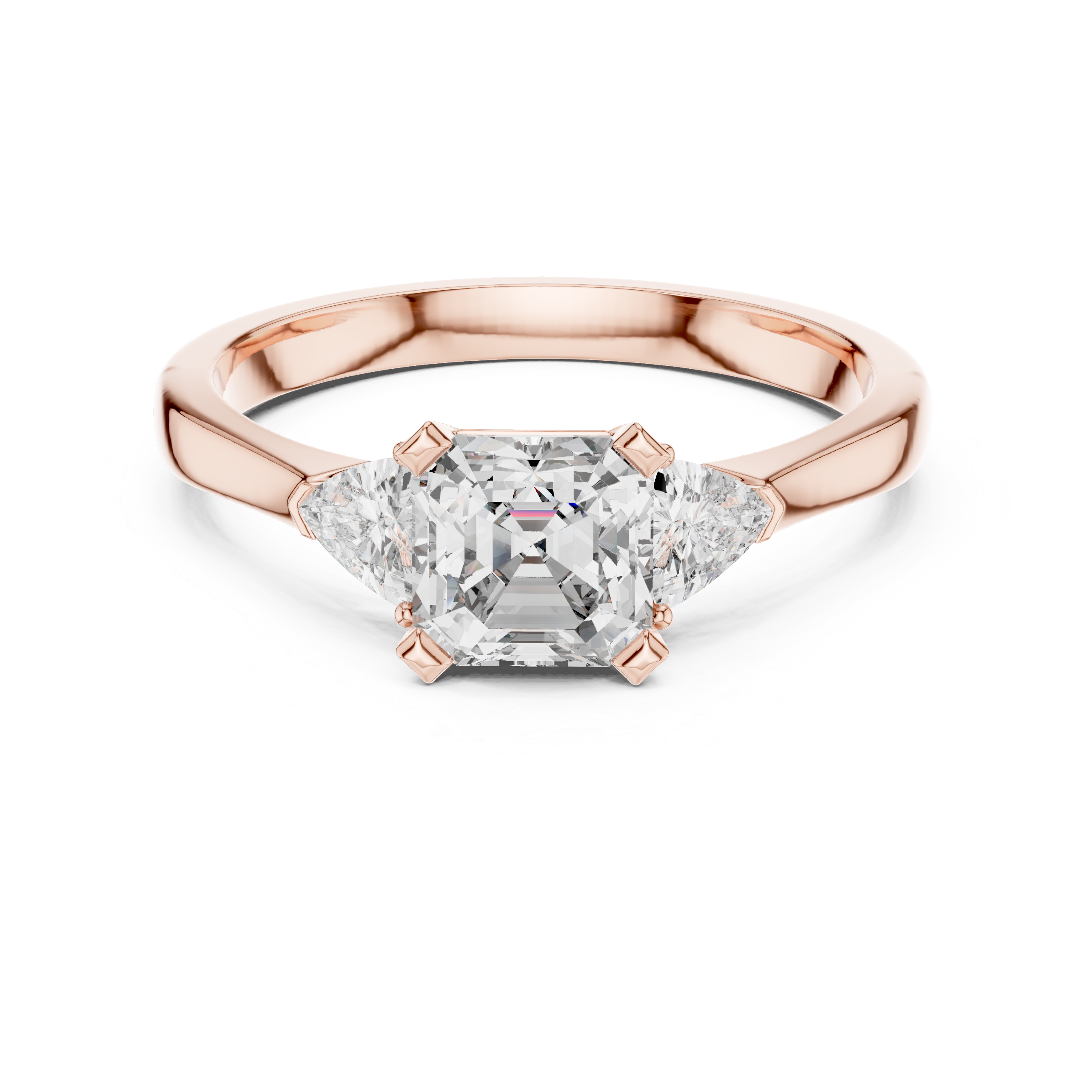 Emerald Cut Three Stone Engagement Ring with Trillion Side Diamonds