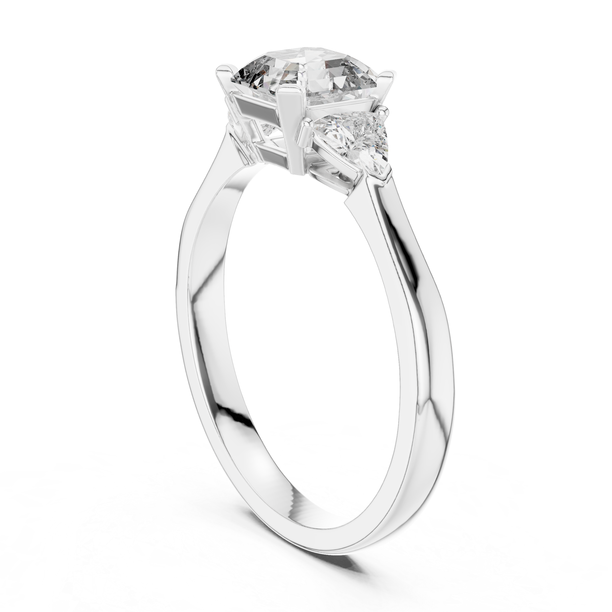 Emerald Cut Three Stone Engagement Ring with Trillion Side Diamonds
