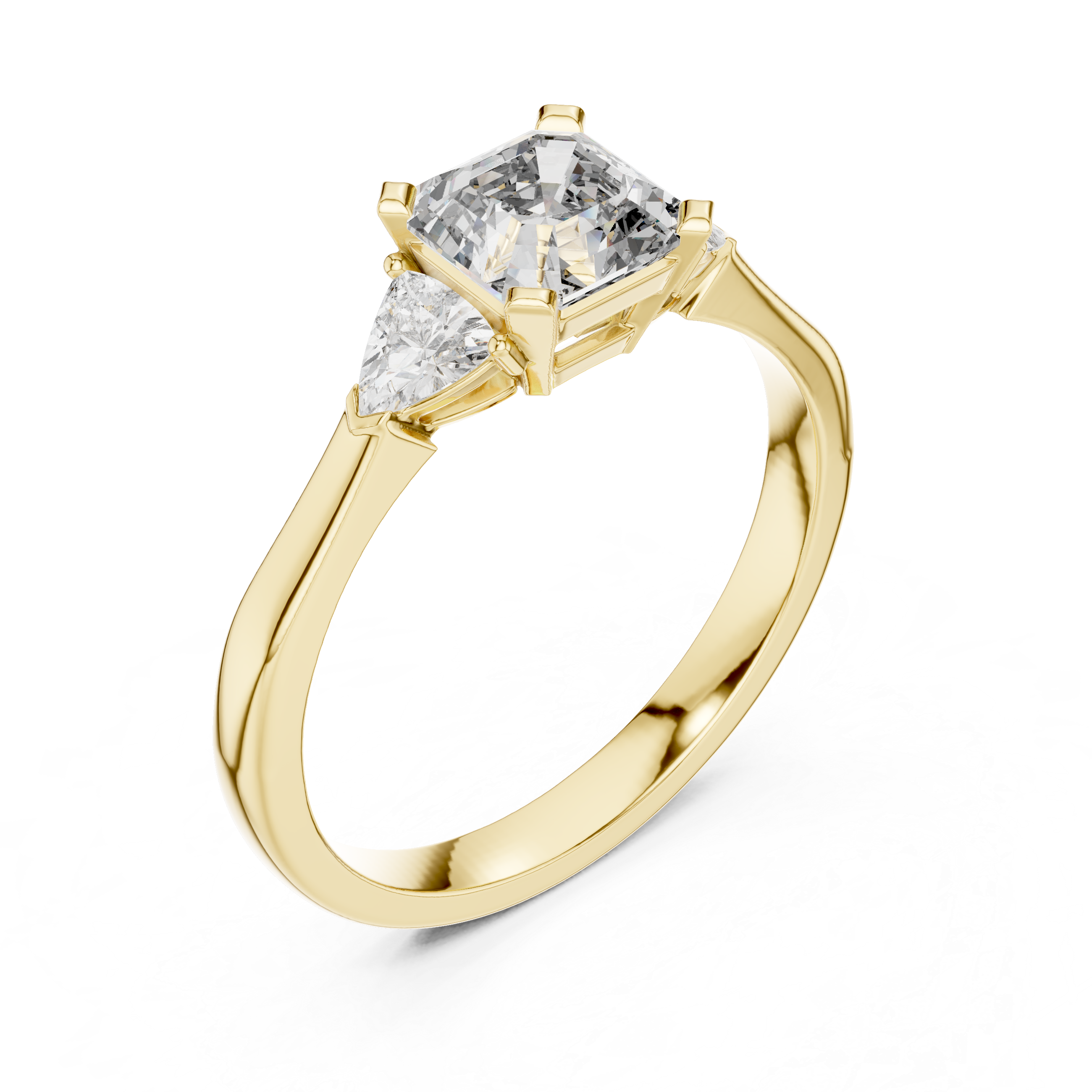Emerald Cut Three Stone Engagement Ring with Trillion Side Diamonds