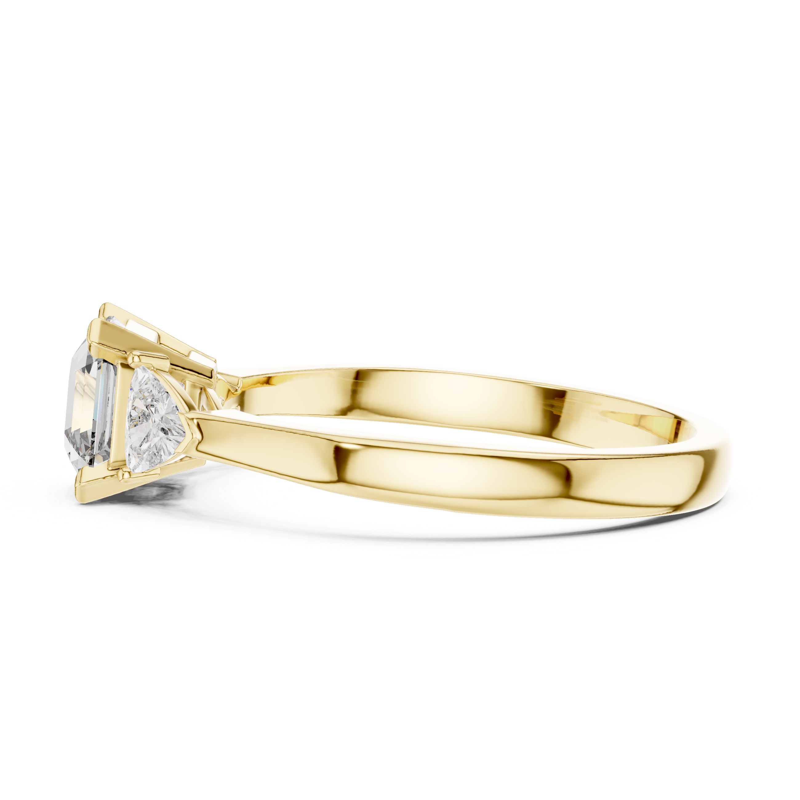 Emerald Cut Three Stone Engagement Ring with Trillion Side Diamonds