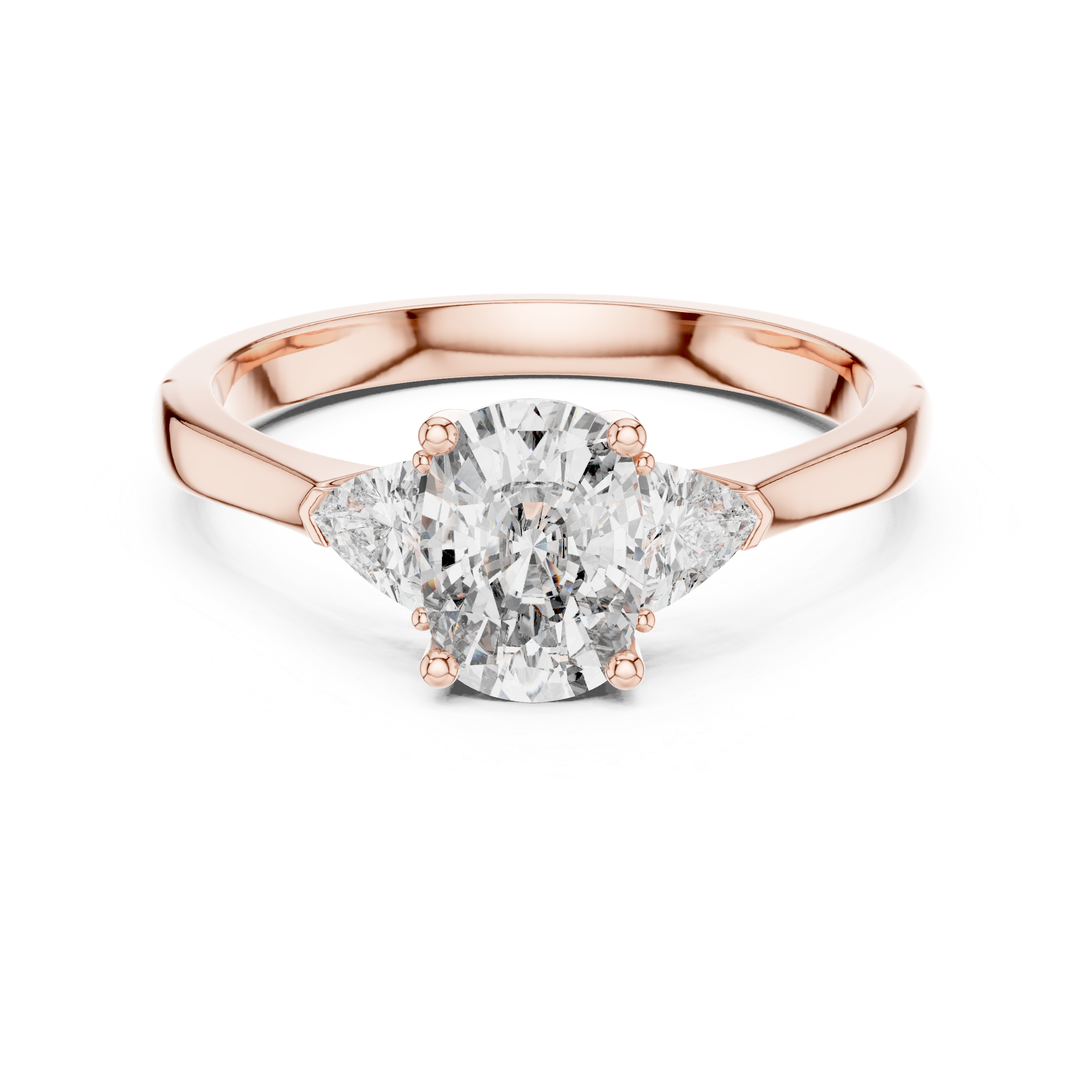 Oval Three Stone Engagement Ring with Trillion Side Diamonds