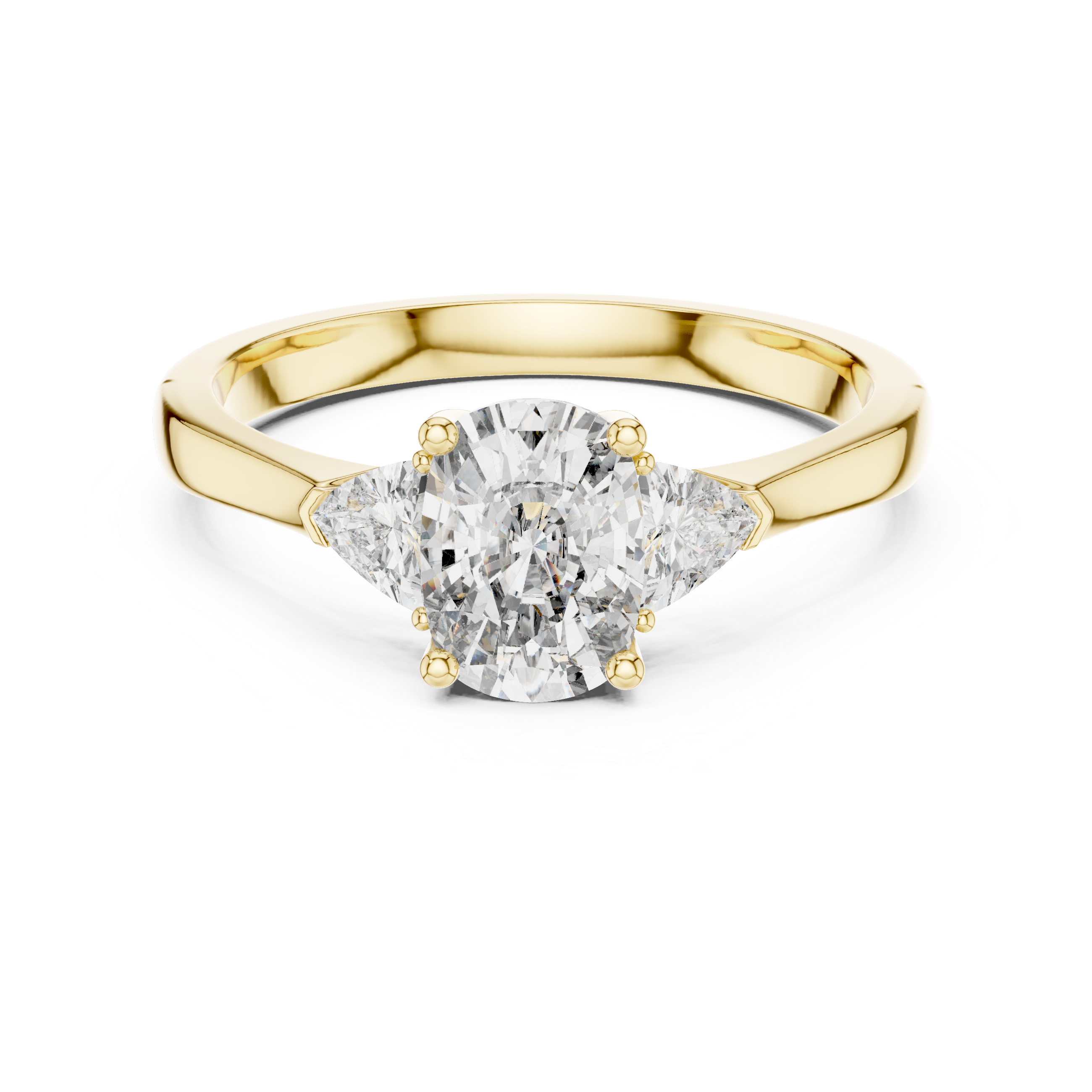 Oval Three Stone Engagement Ring with Trillion Side Diamonds