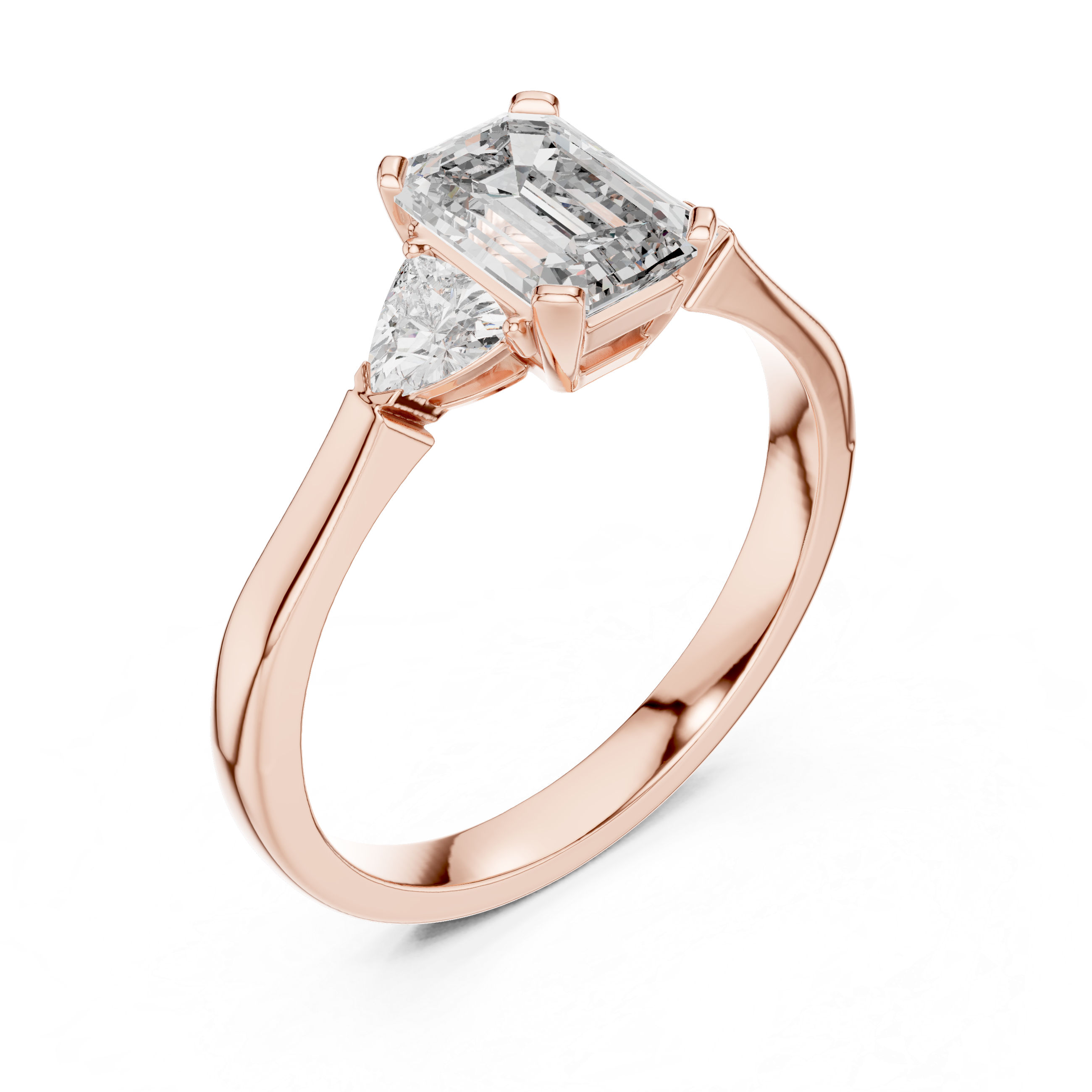 Emerald Cut Three Stone Engagement Ring with Trillion Side Diamonds