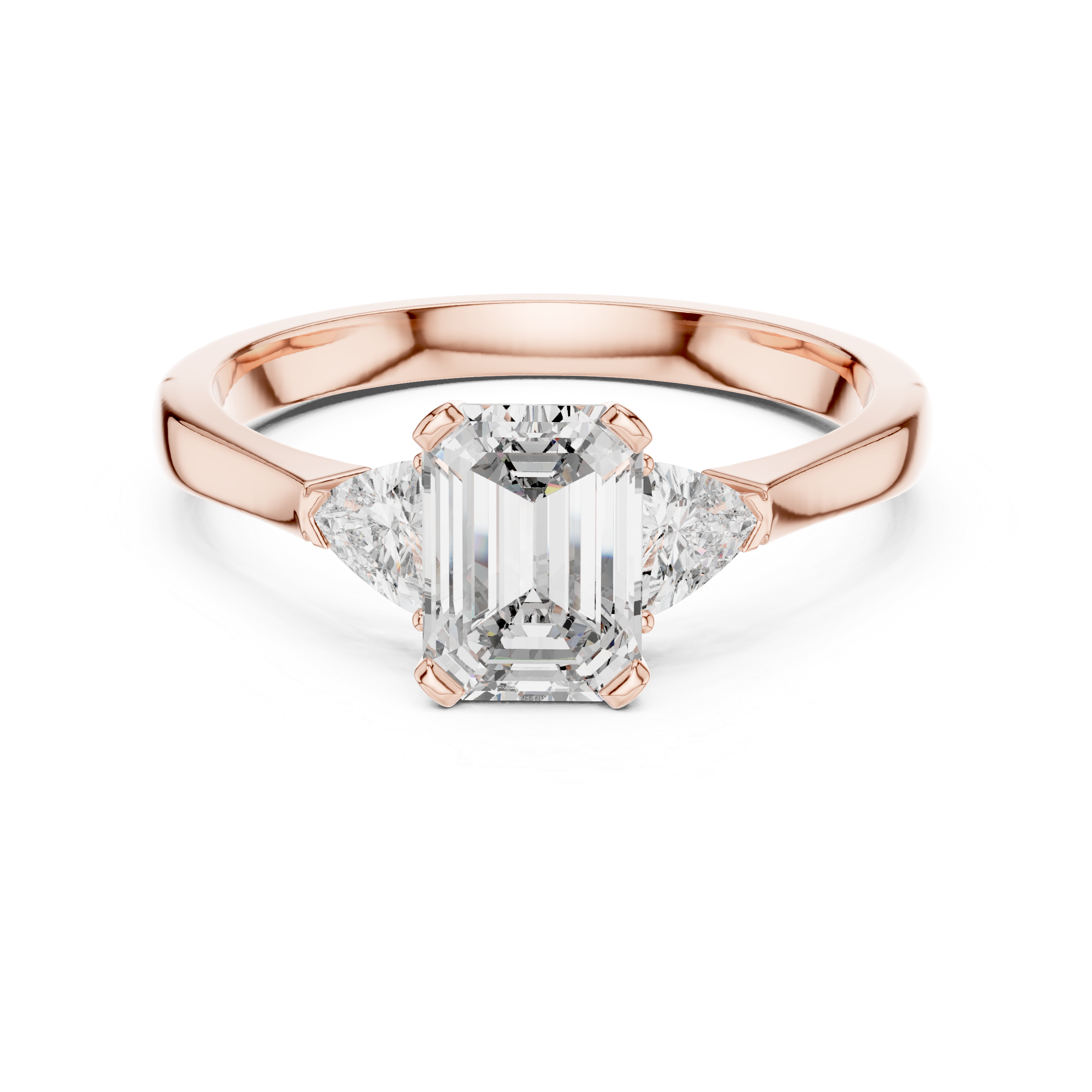 Emerald Cut Three Stone Engagement Ring with Trillion Side Diamonds