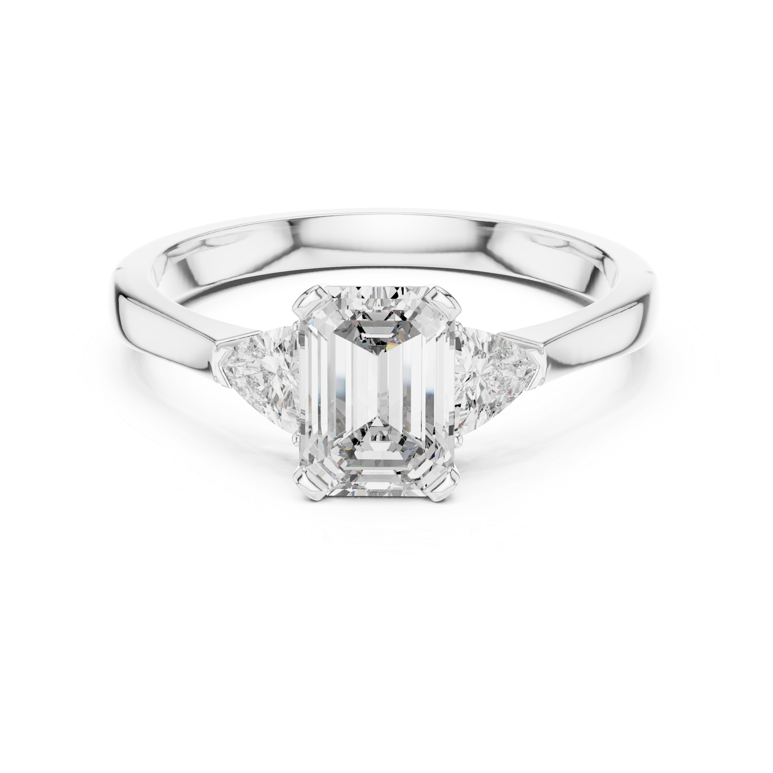 Emerald Cut Three Stone Engagement Ring with Trillion Side Diamonds