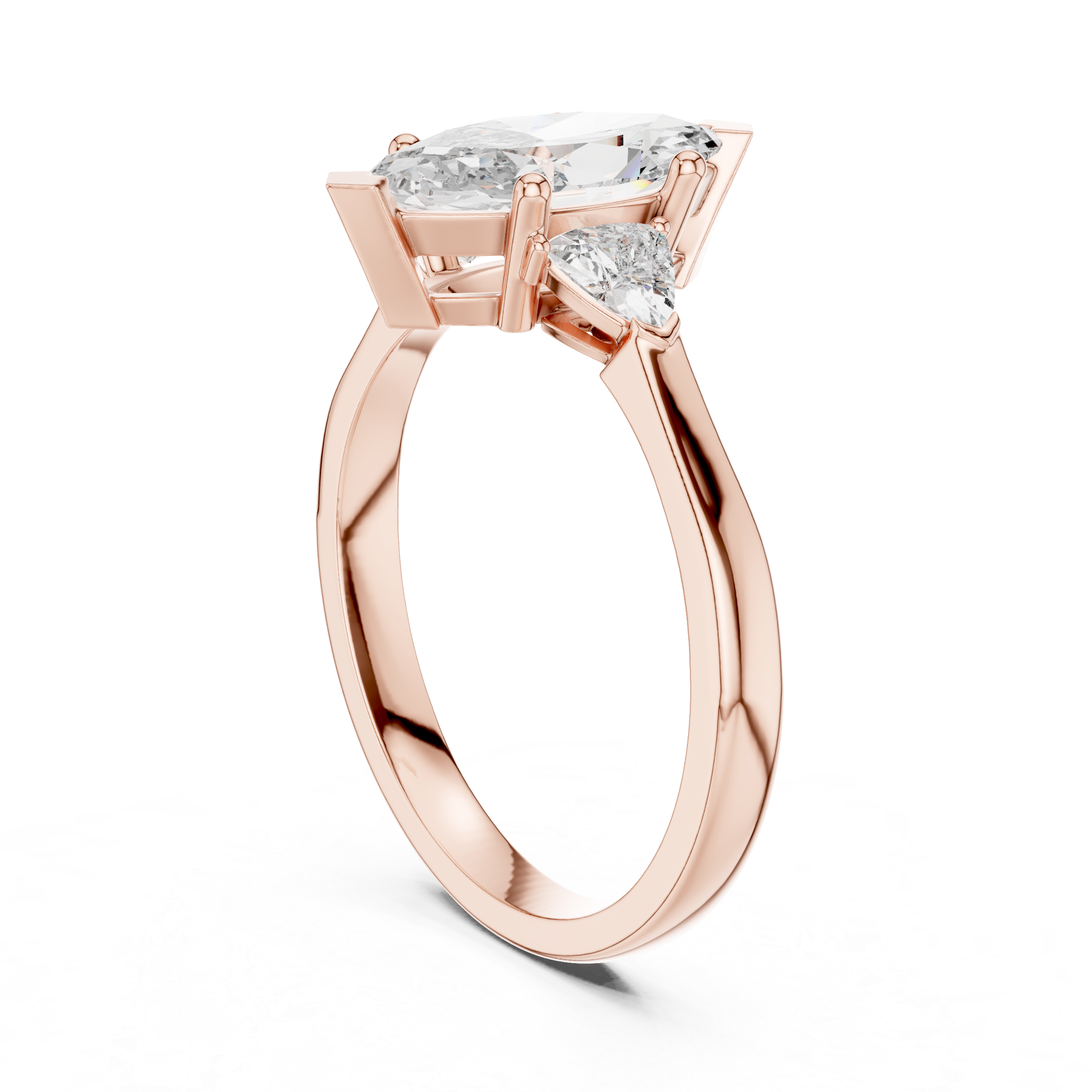 Marquise Cut Three Stone Engagement Ring with Trillion Side Diamonds