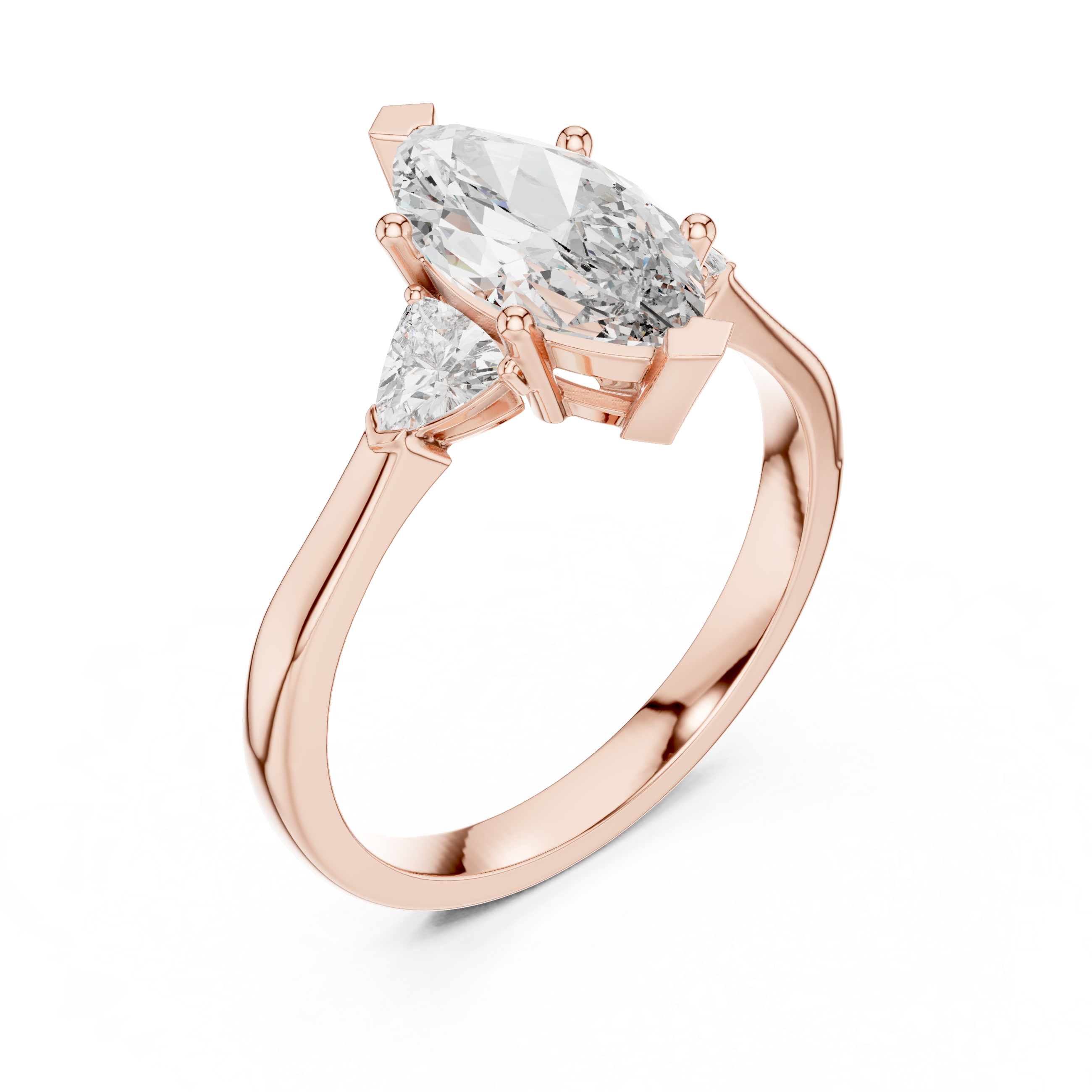Marquise Cut Three Stone Engagement Ring with Trillion Side Diamonds