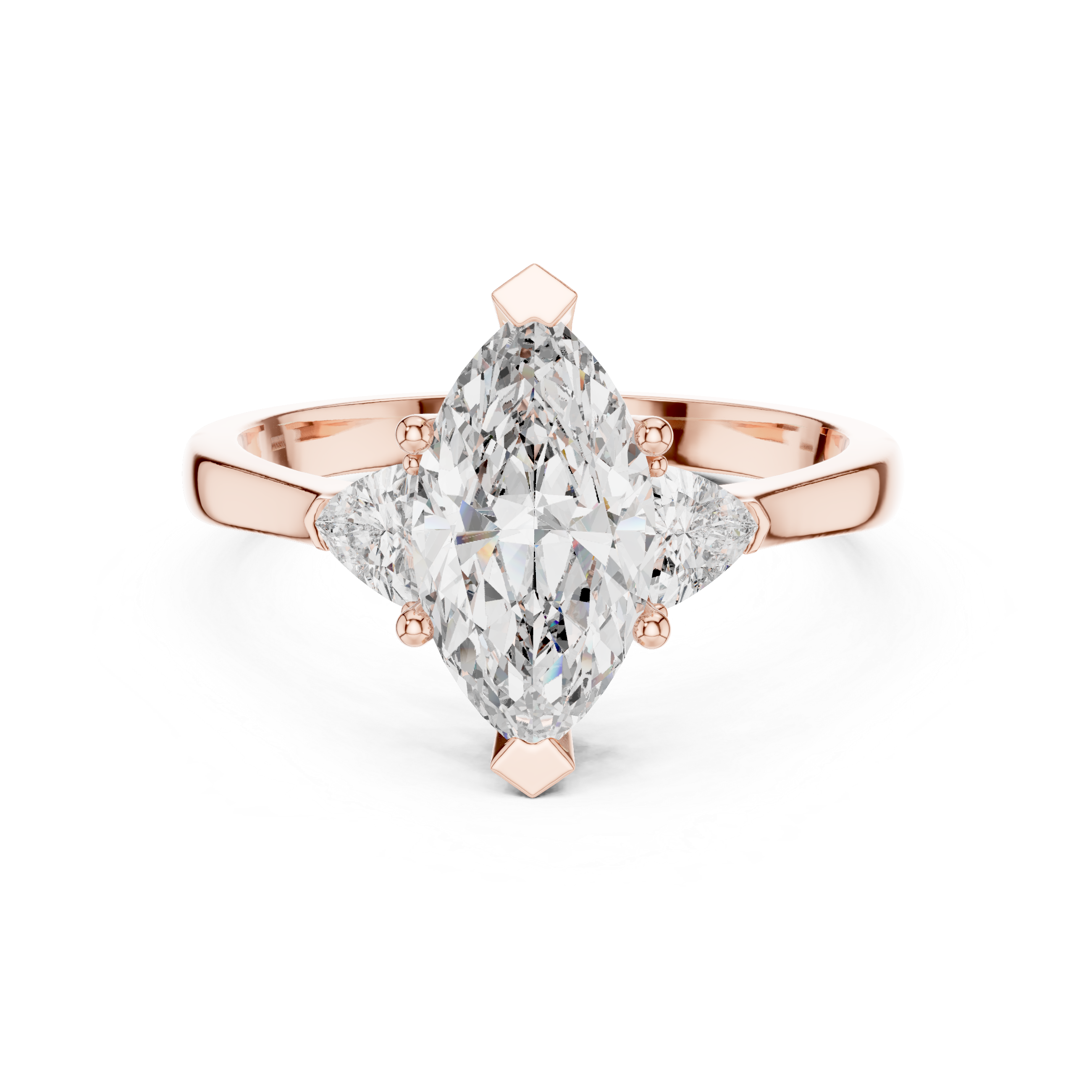 Marquise Cut Three Stone Engagement Ring with Trillion Side Diamonds