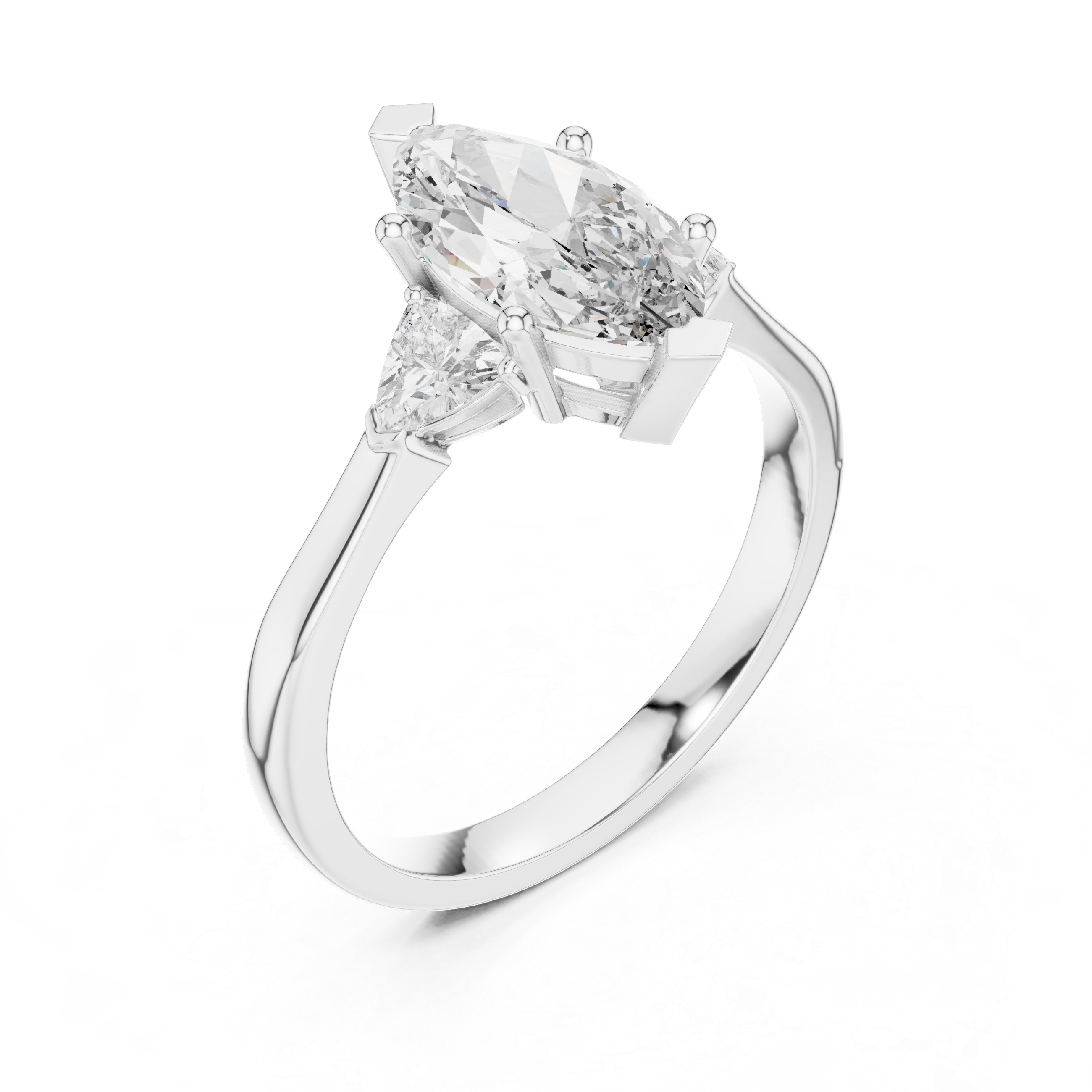 Marquise Cut Three Stone Engagement Ring with Trillion Side Diamonds