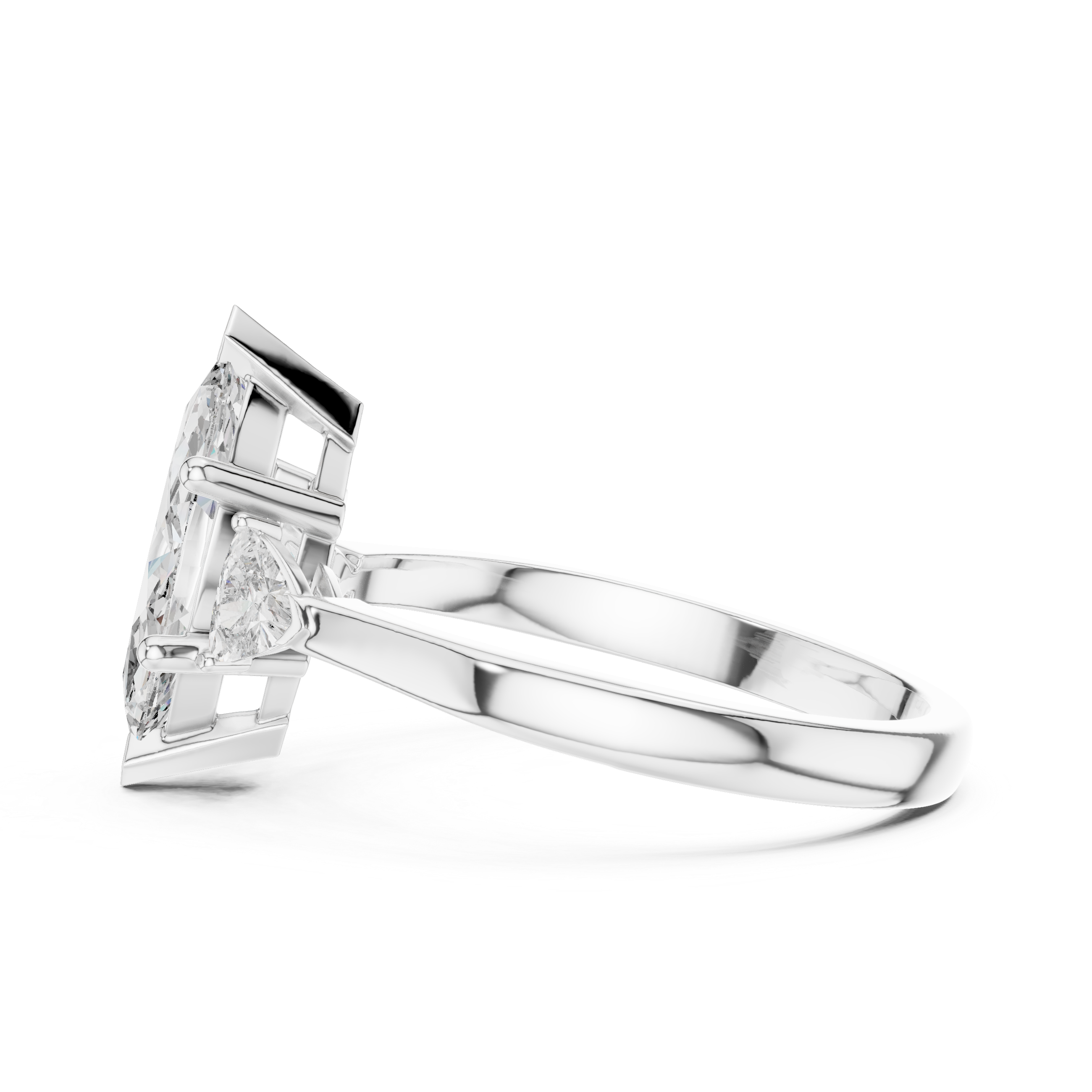 Marquise Cut Three Stone Engagement Ring with Trillion Side Diamonds