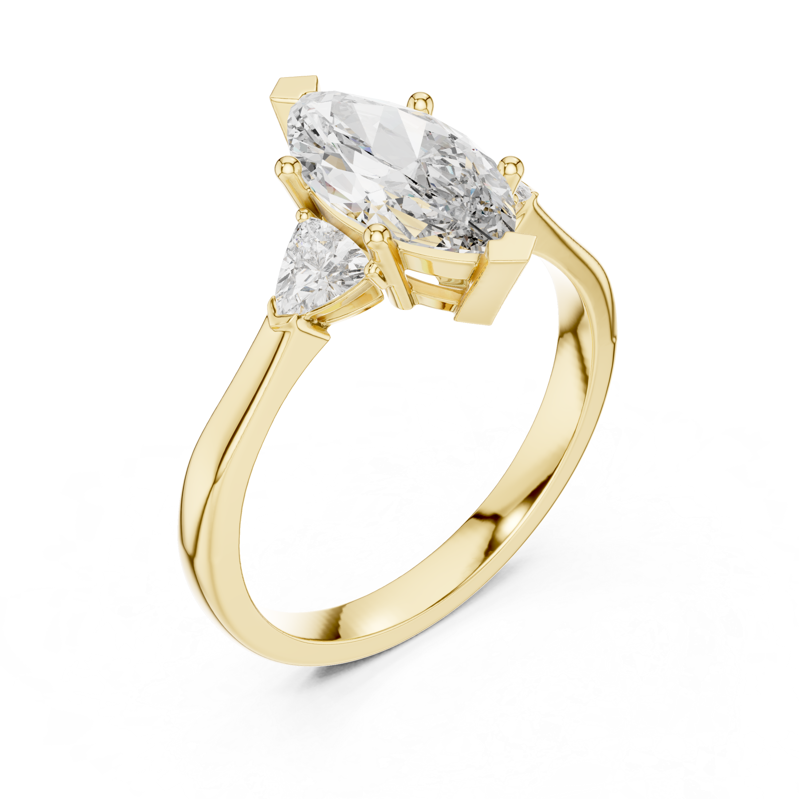 Marquise Cut Three Stone Engagement Ring with Trillion Side Diamonds