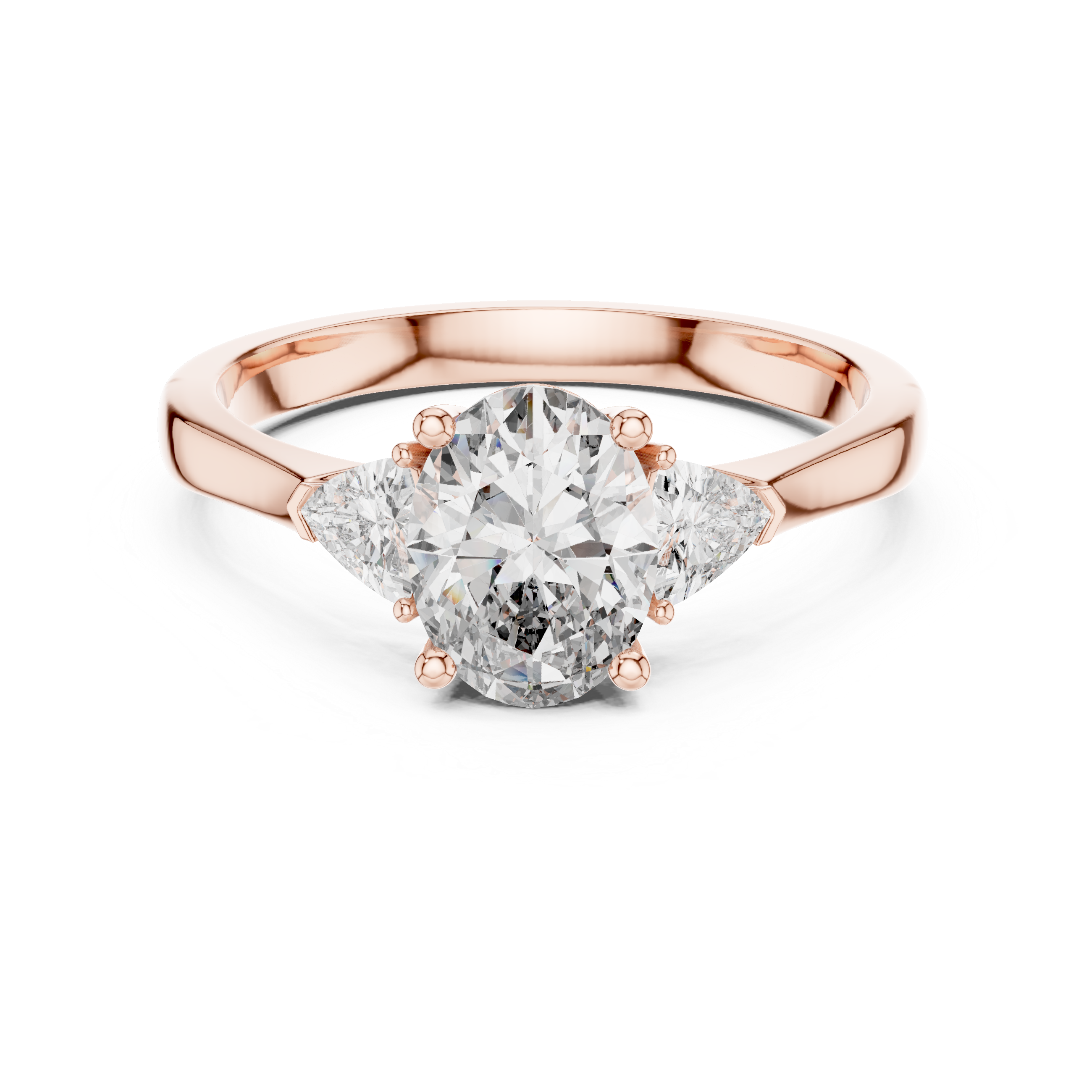 Oval Cut Three Stone Engagement Ring with Trillion Side Diamonds