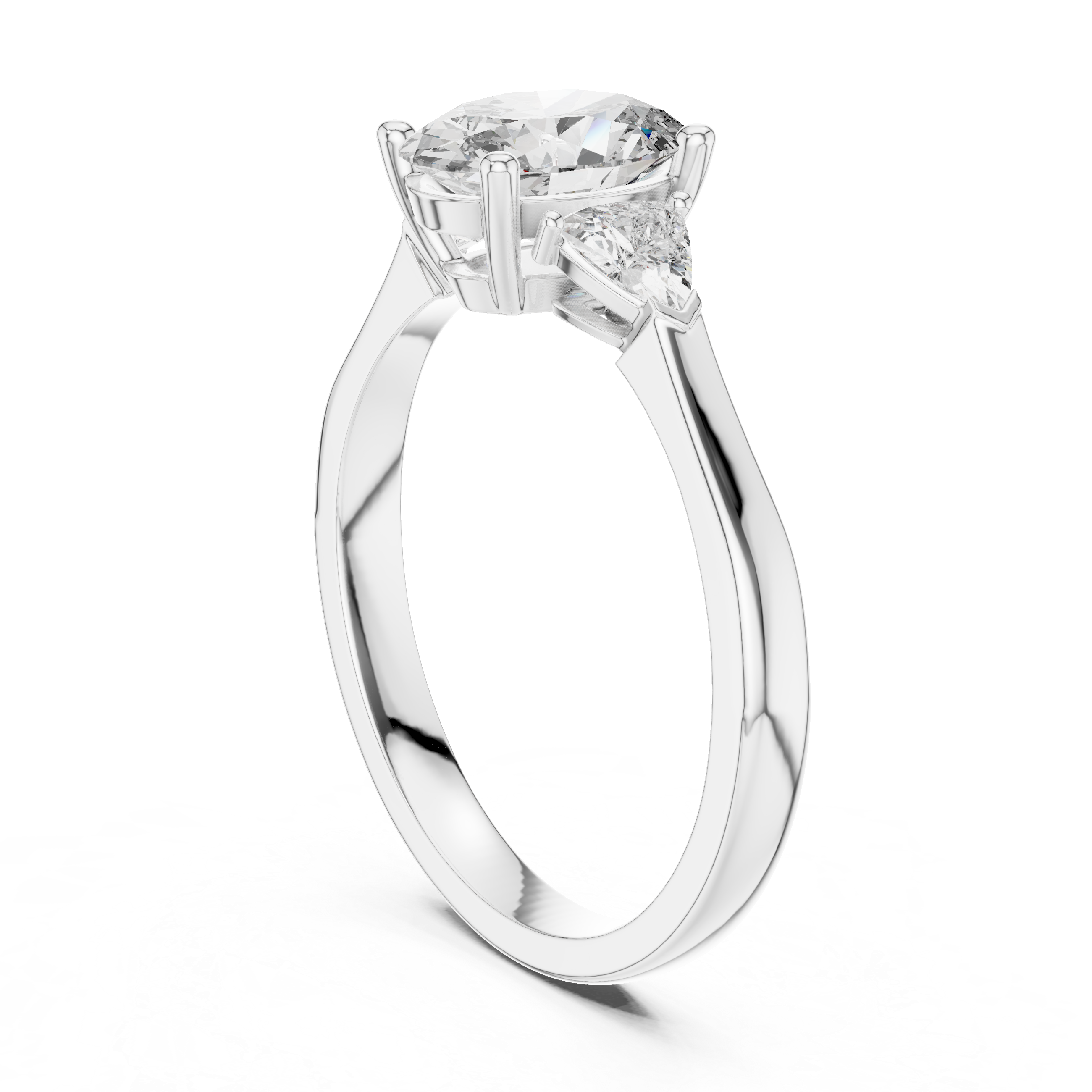 Oval Cut Three Stone Engagement Ring with Trillion Side Diamonds