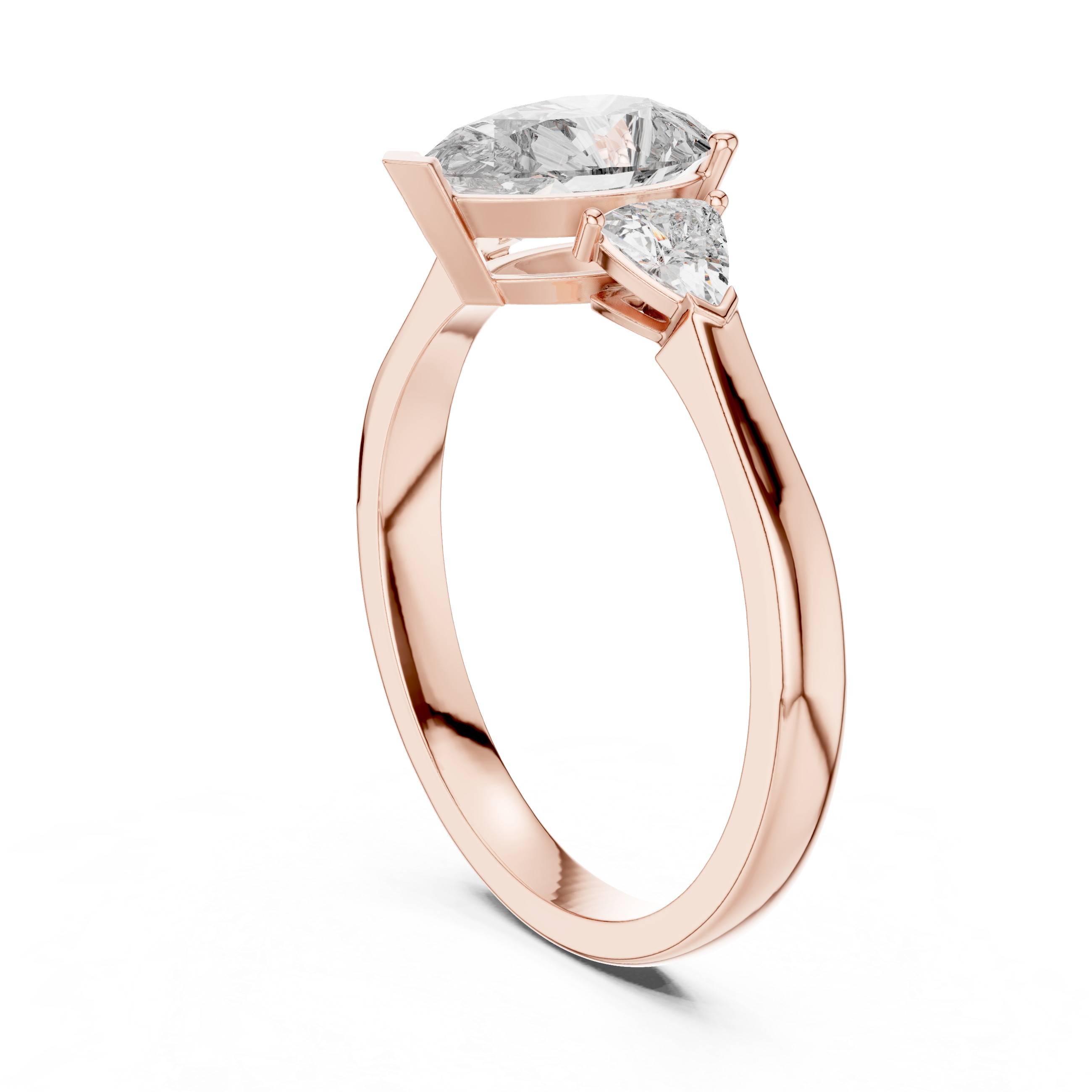 Pear Cut Three Stone Engagement Ring with Trillion Side Diamonds