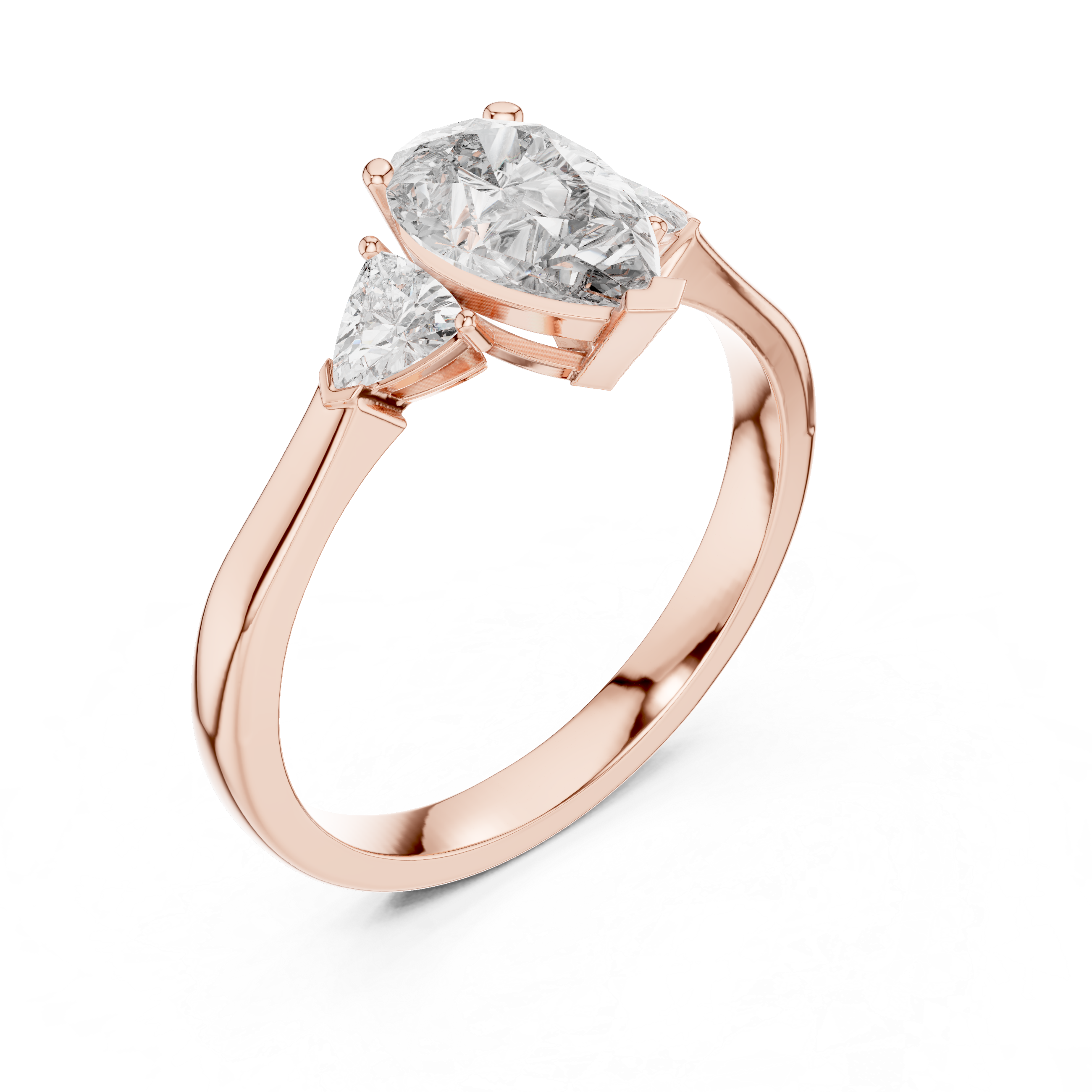 Pear Cut Three Stone Engagement Ring with Trillion Side Diamonds
