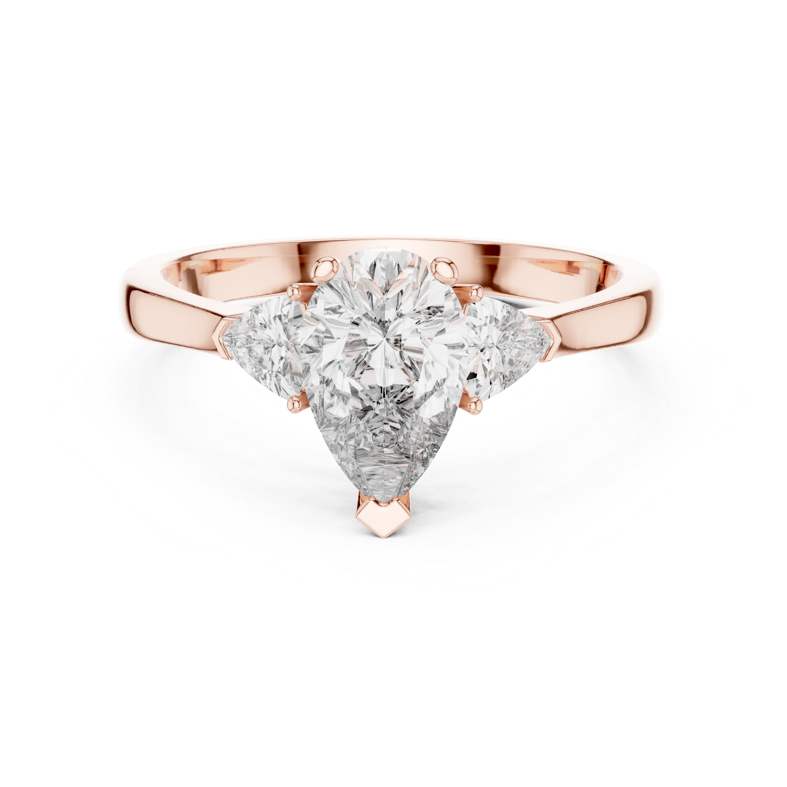 Pear Cut Three Stone Engagement Ring with Trillion Side Diamonds