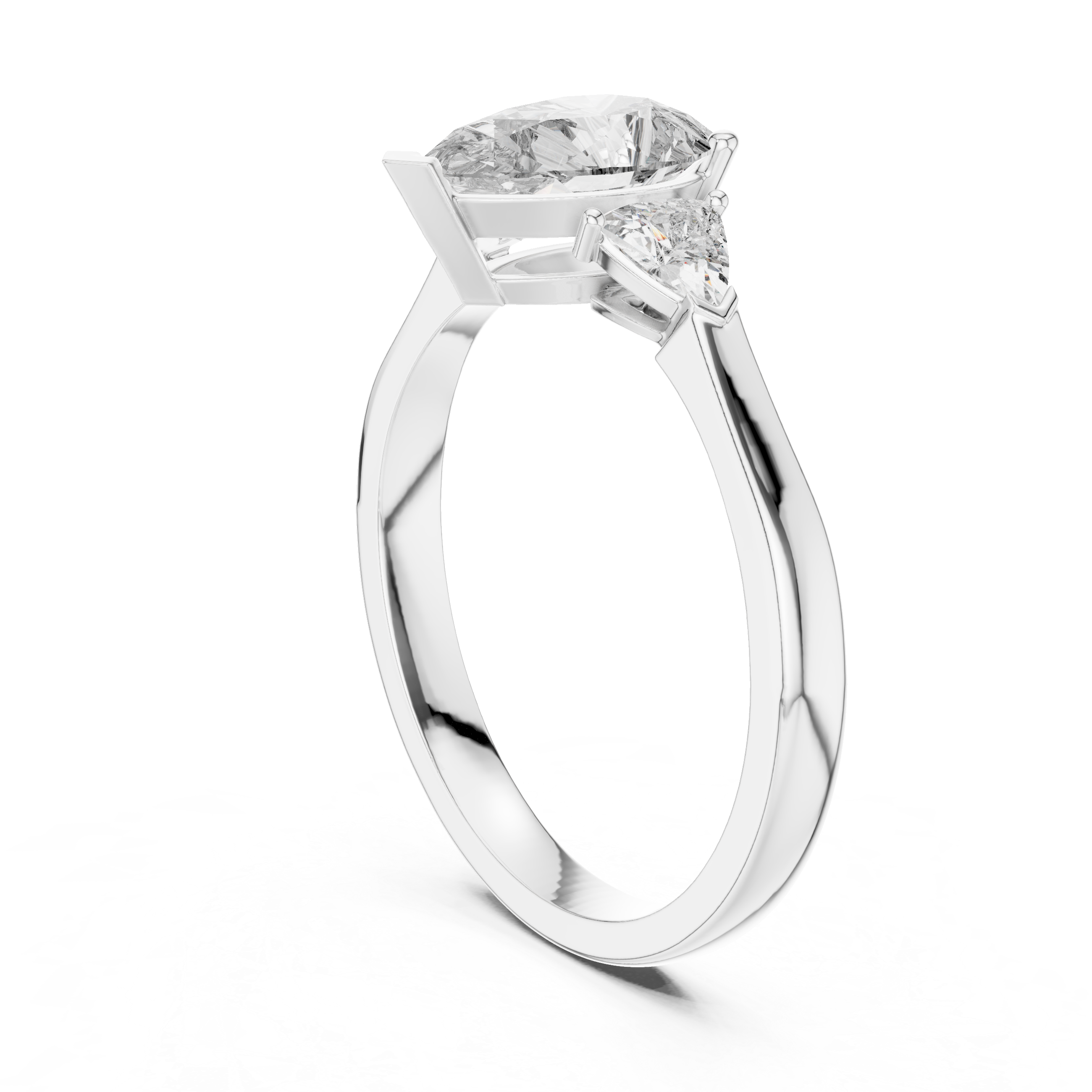 Pear Cut Three Stone Engagement Ring with Trillion Side Diamonds