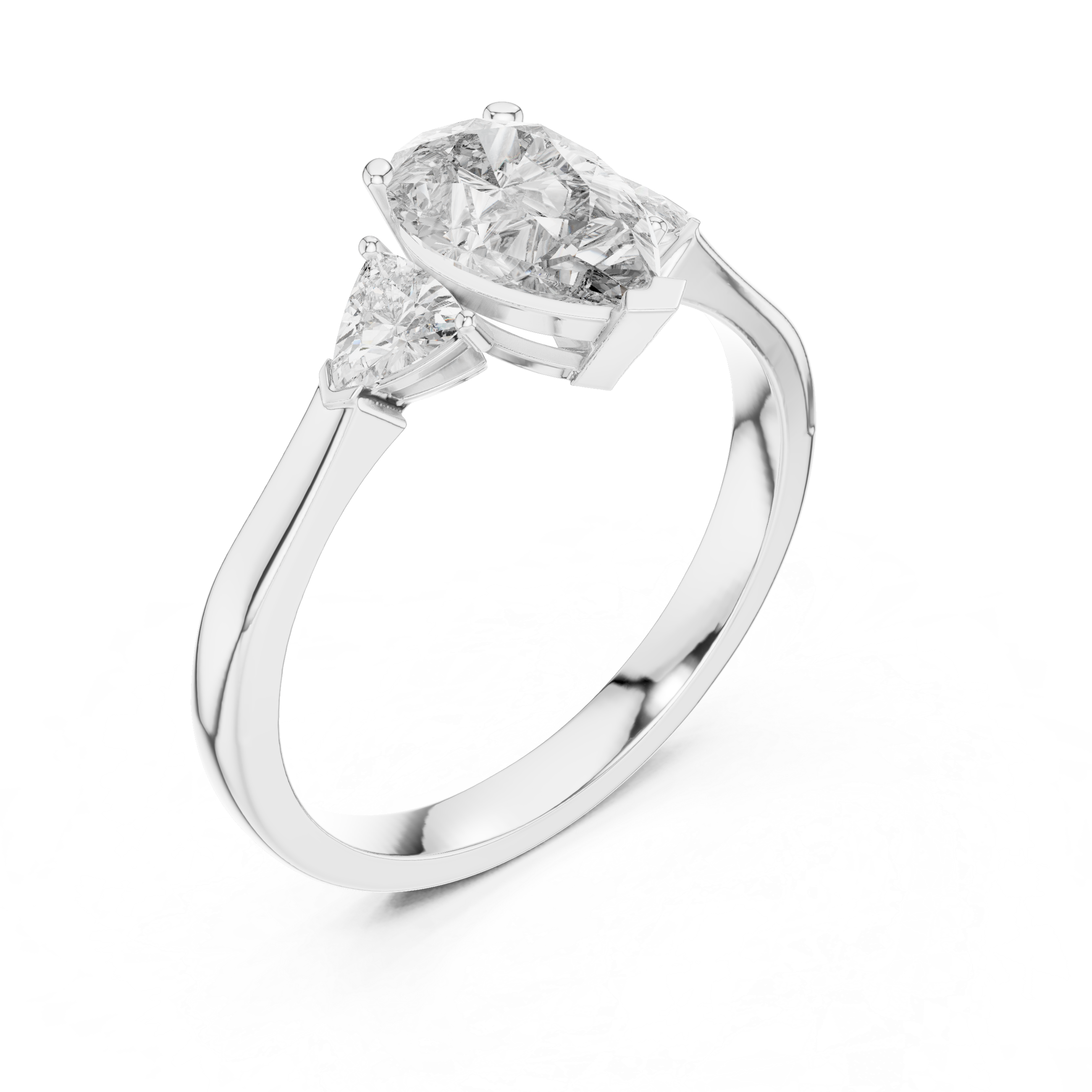 Pear Cut Three Stone Engagement Ring with Trillion Side Diamonds