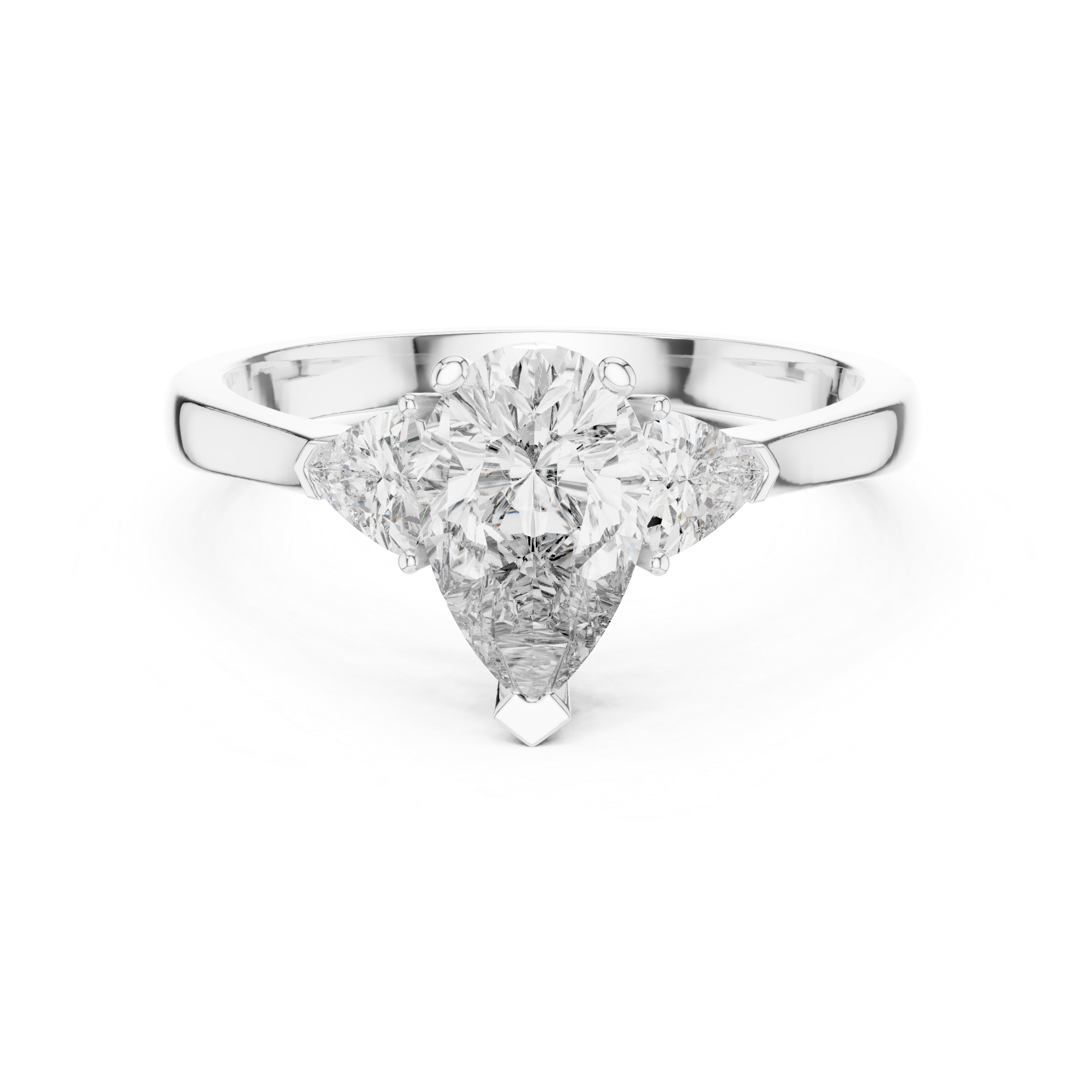 Pear Cut Three Stone Engagement Ring with Trillion Side Diamonds