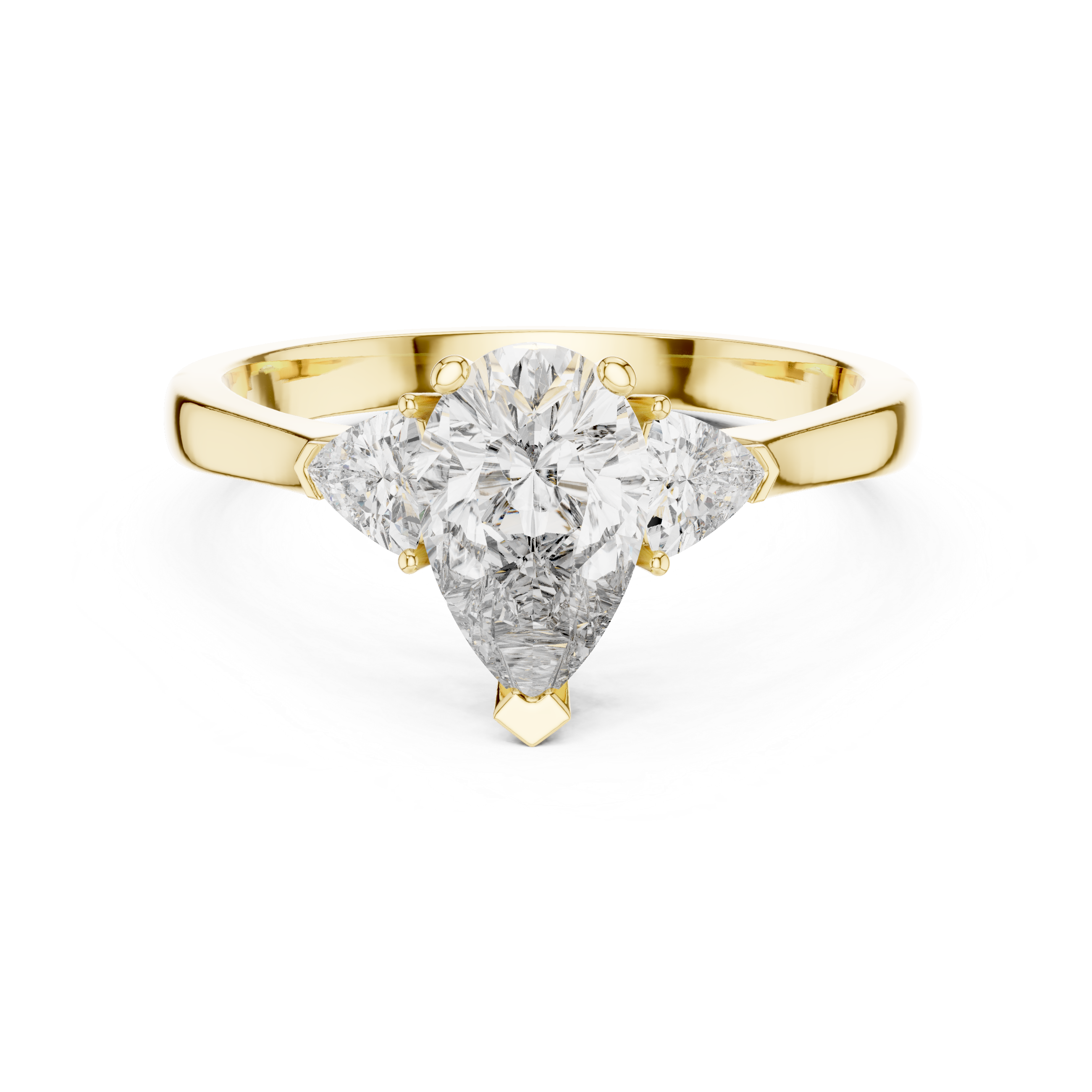 Pear Cut Three Stone Engagement Ring with Trillion Side Diamonds