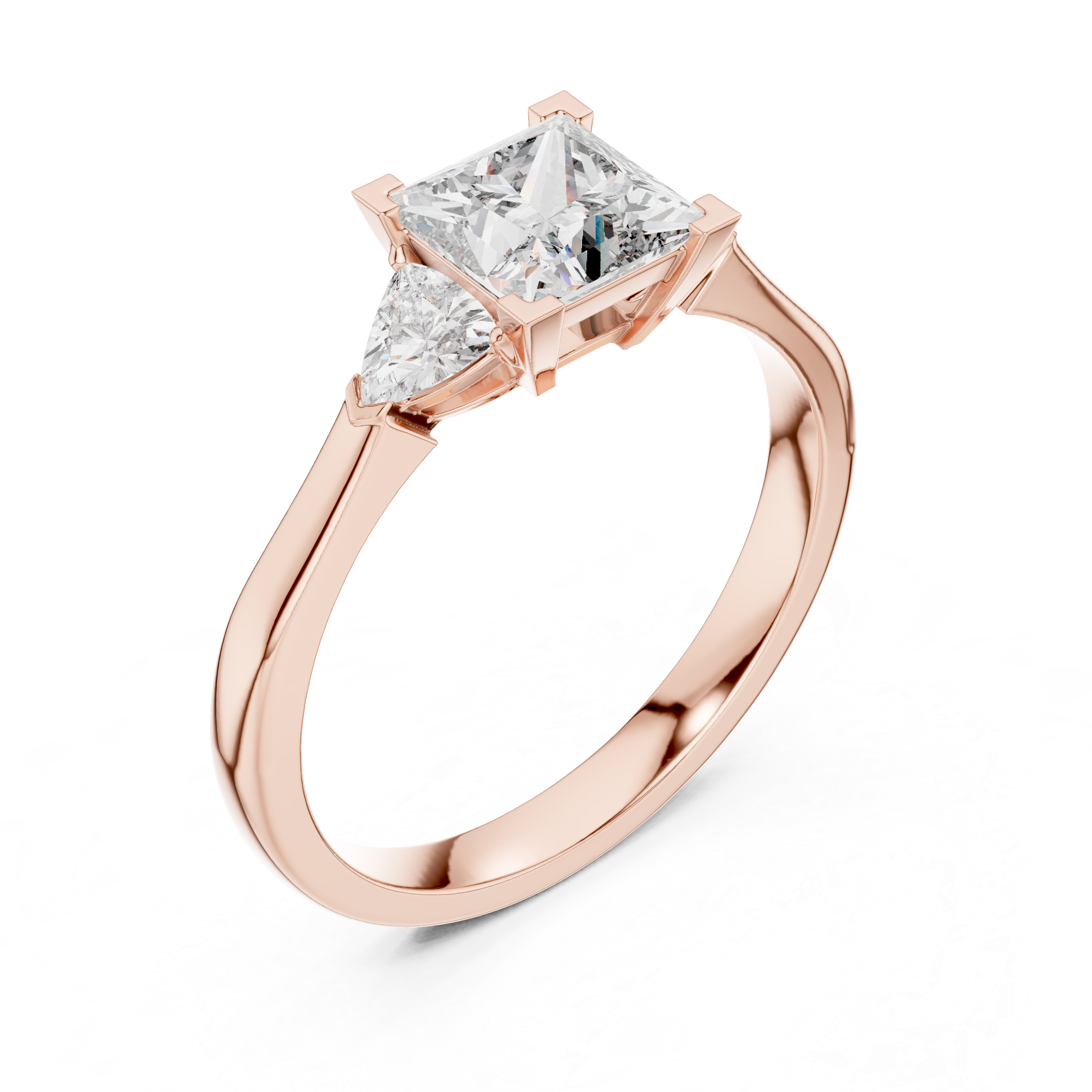 Princess Cut Three Stone Engagement Ring with Trillion Side Diamonds